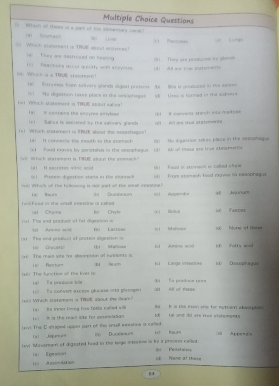 Multiple Choice Questions
(i) Which of these is a part of the alimenta