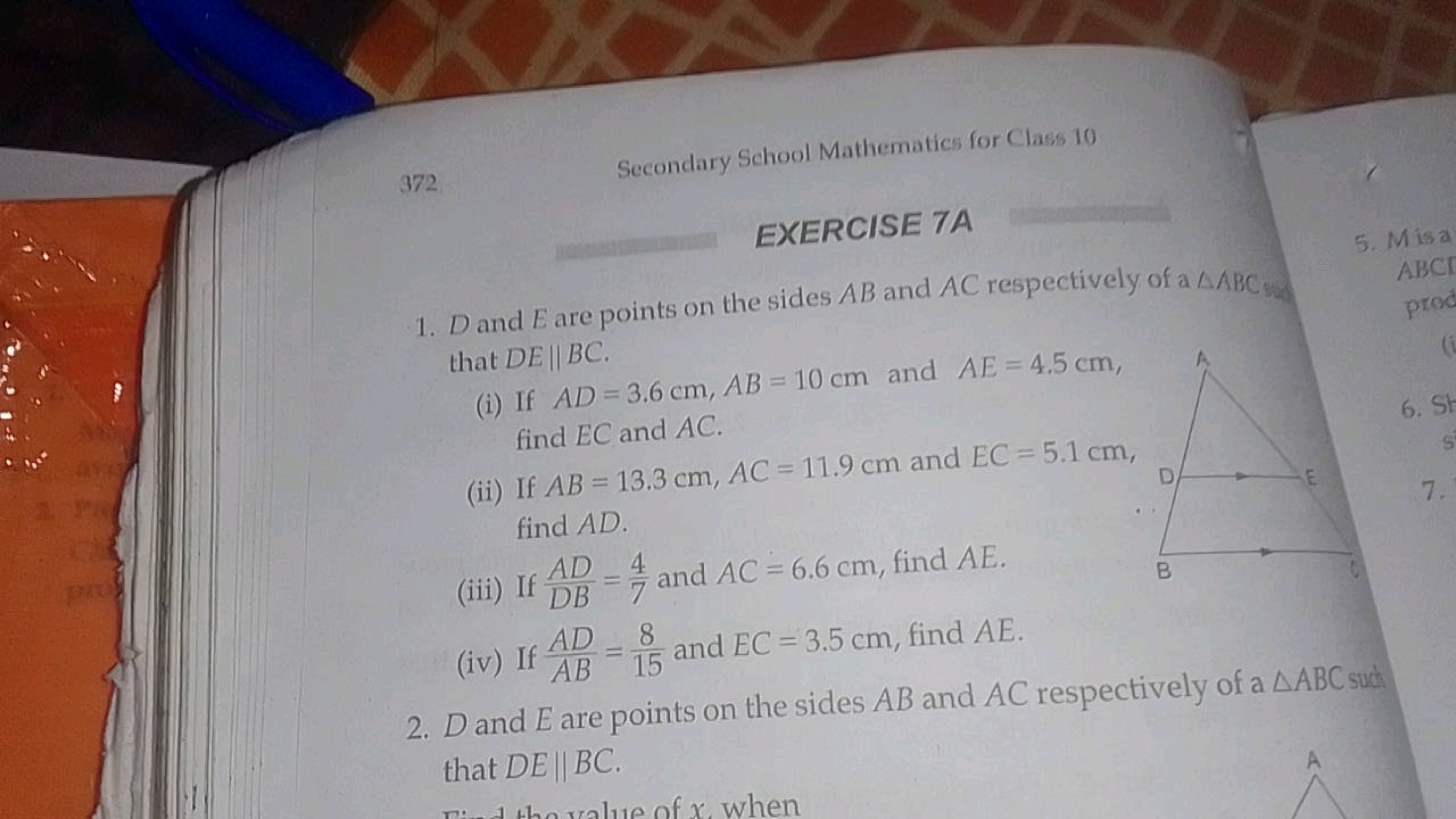 372
Secondary School Mathematics for Class 10
EXERCISE 7A
1. D and E a