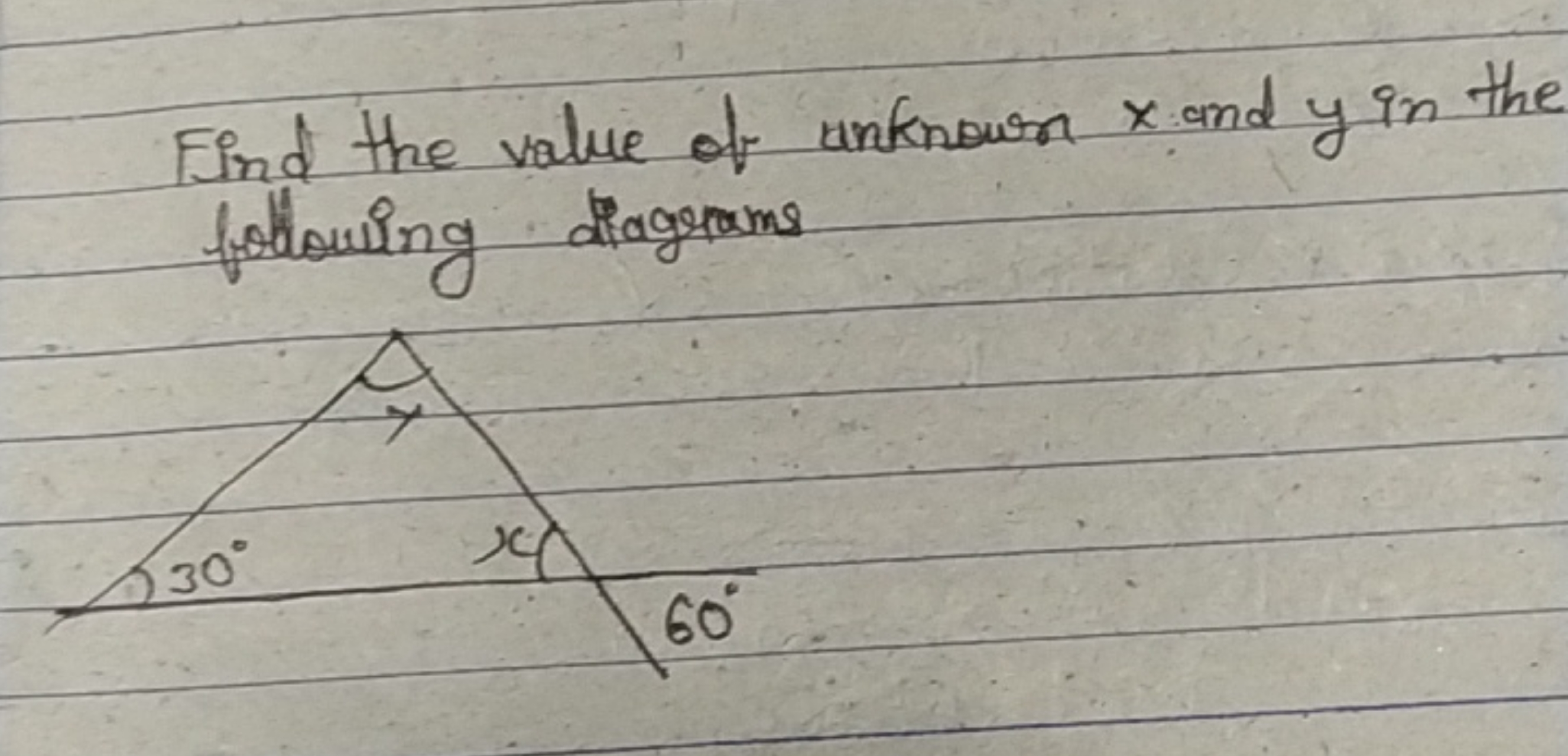 Find the value of unknown x and y in the following diagrams