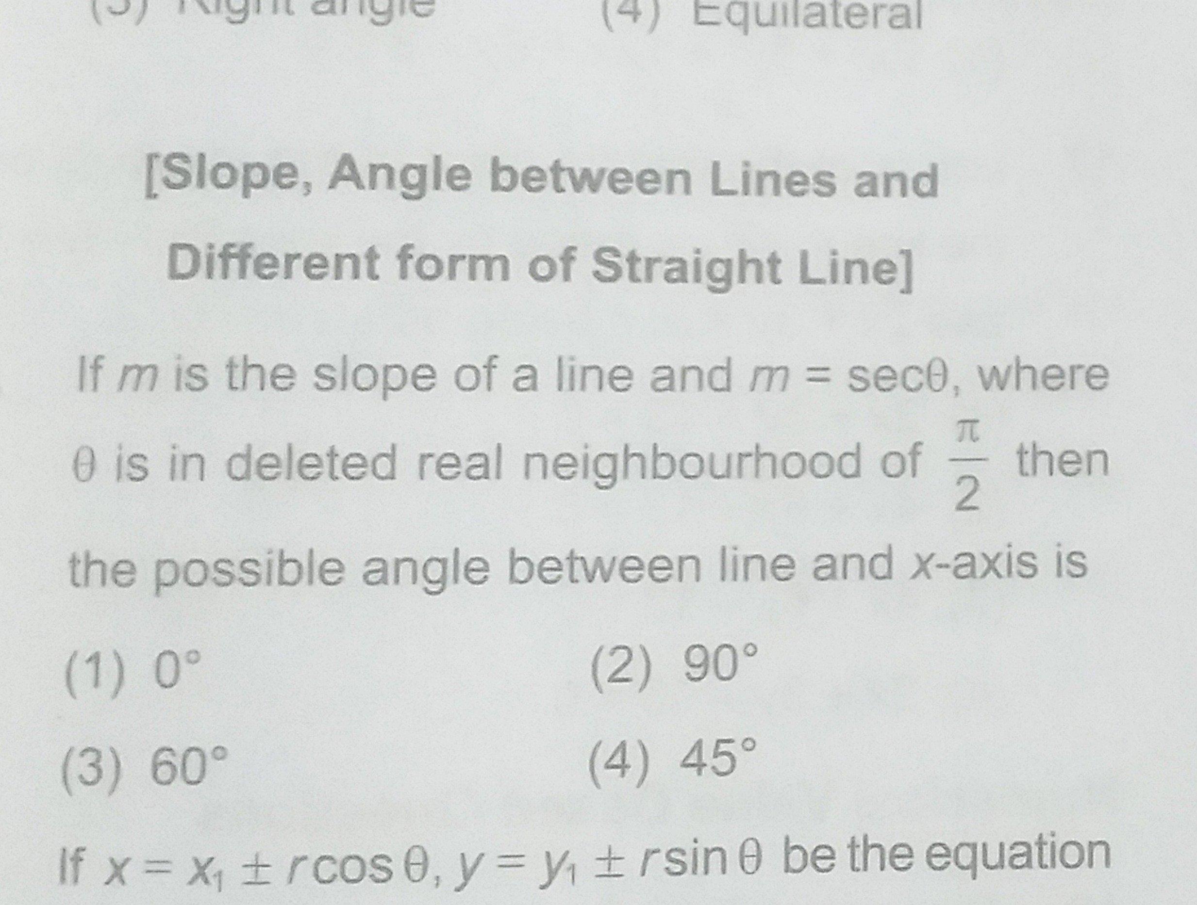 [Slope, Angle between Lines and Different form of Straight Line] If m 