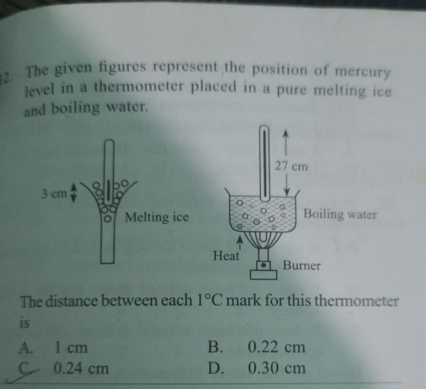 12. The given figures represent the position of mercury level in a the