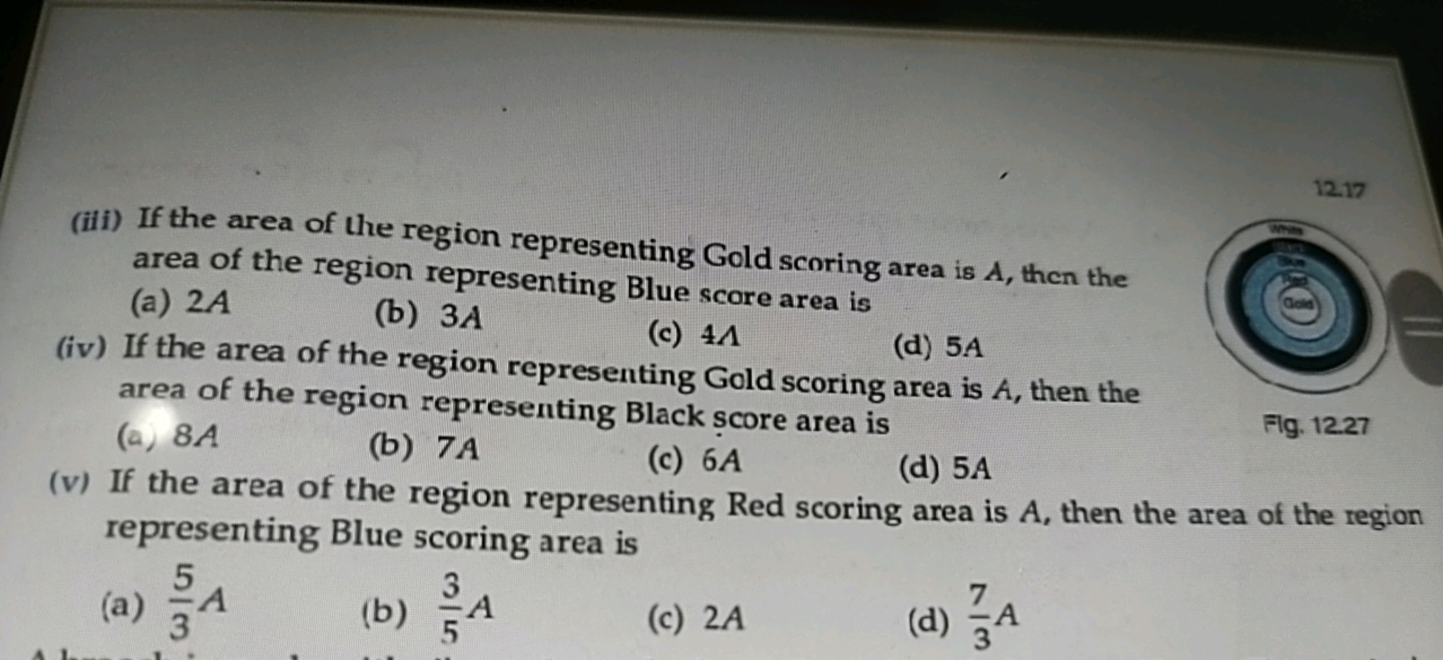 12.17
(iii) If the area of the region representing Gold scoring area i