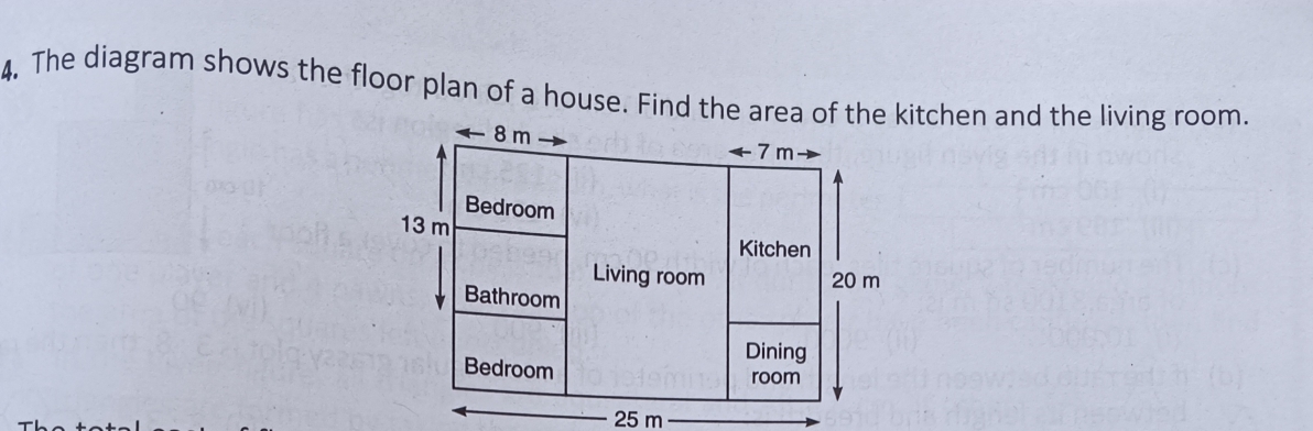 4. The diagram shows the floor plan of a house. Find the area of the k