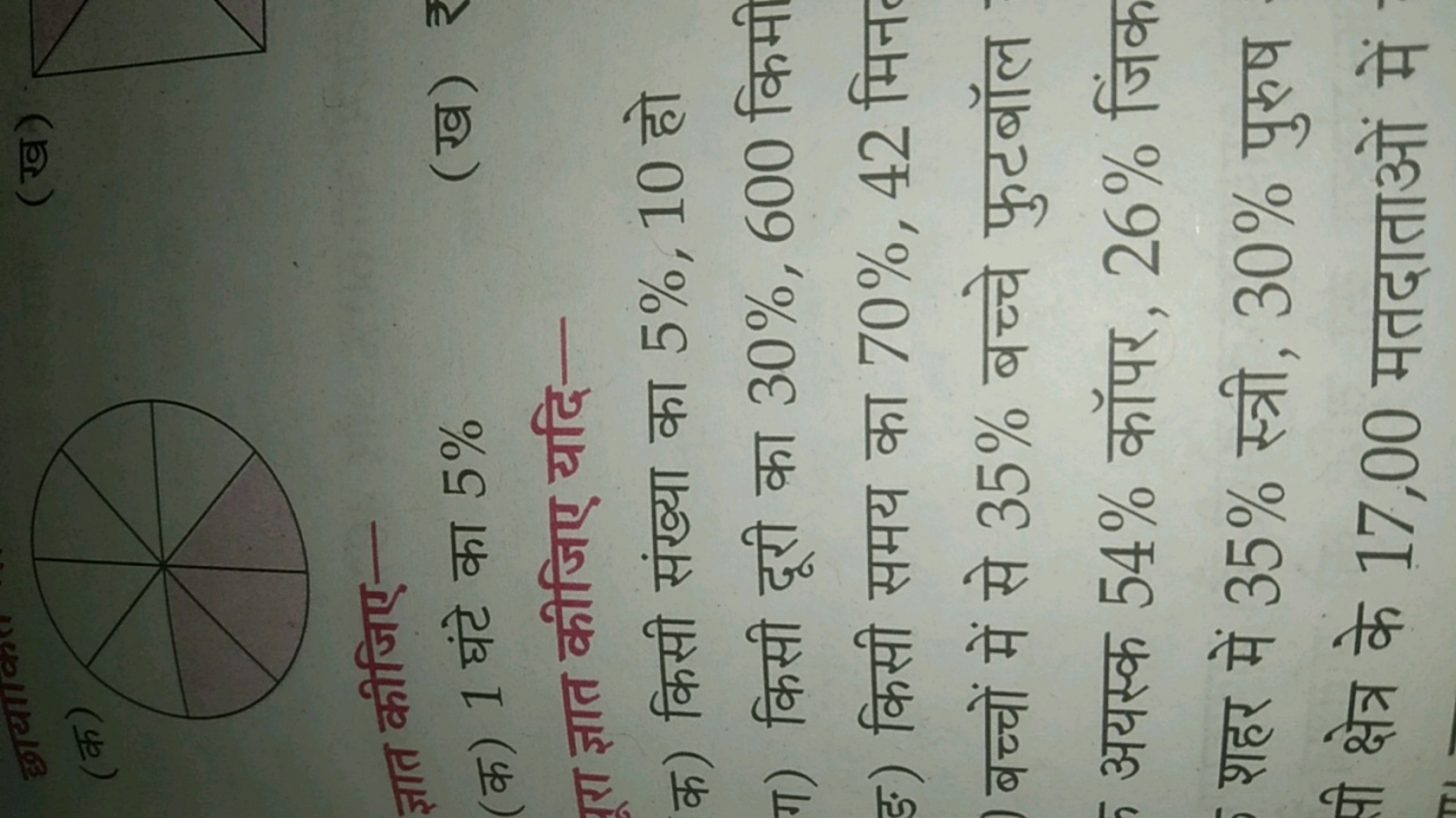 (ख)

ज्ञात कीजिए-
(क) 1 घंटे का 5%
(ख) ₹
र्रा ज्ञात कीजिए यदि -
क) किस