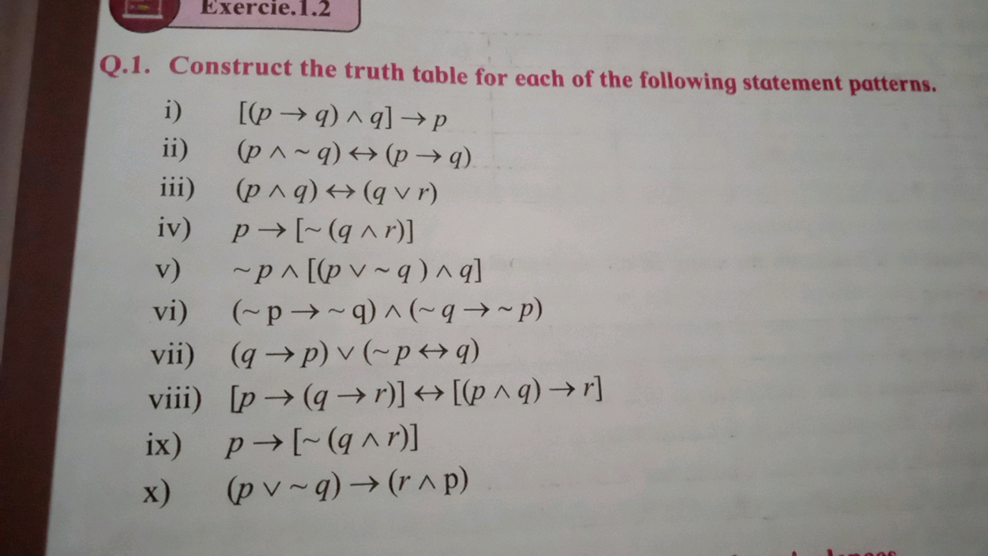 Exercie.1.2
Q.1. Construct the truth table for each of the following s