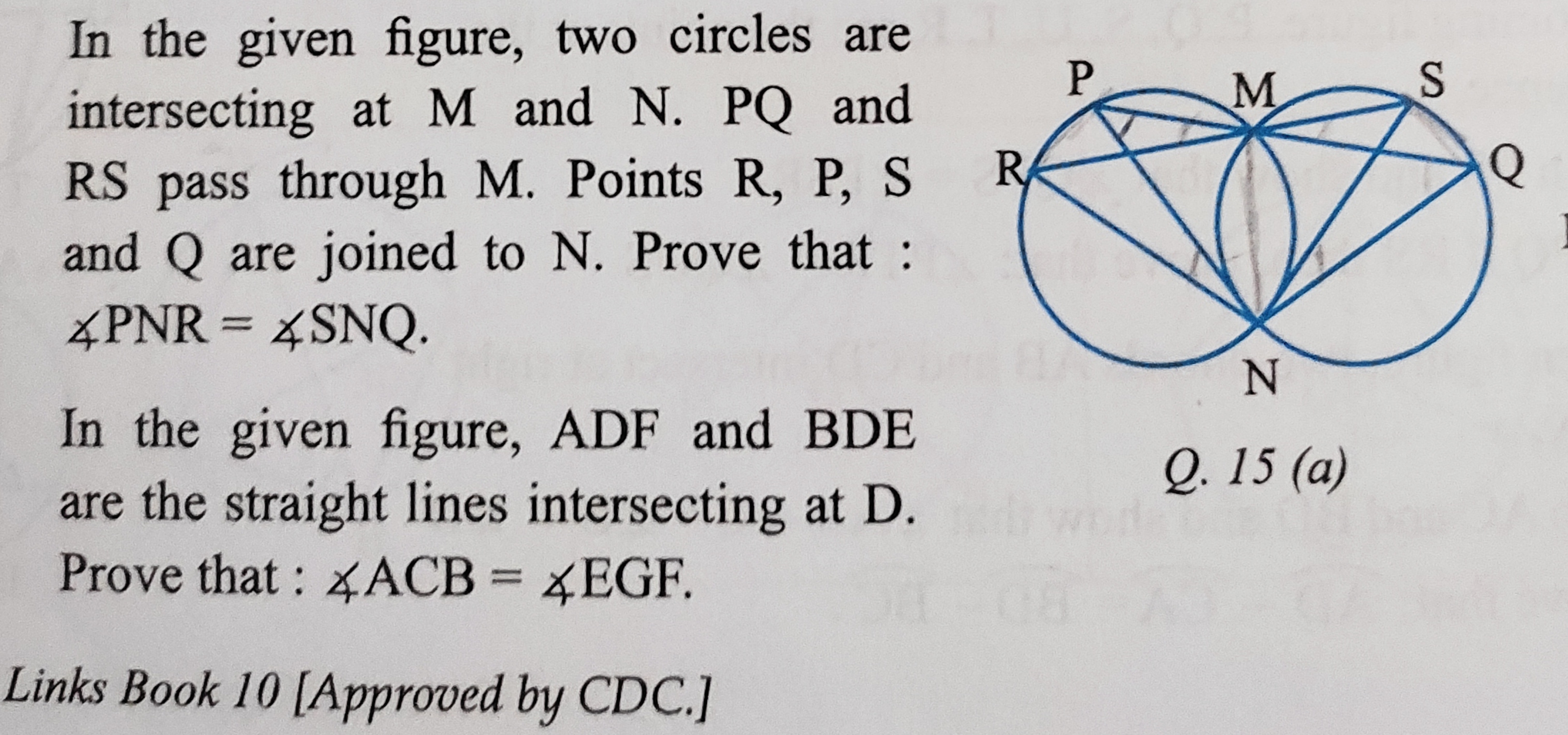 In the given figure, two circles are intersecting at M and N . PQ and 