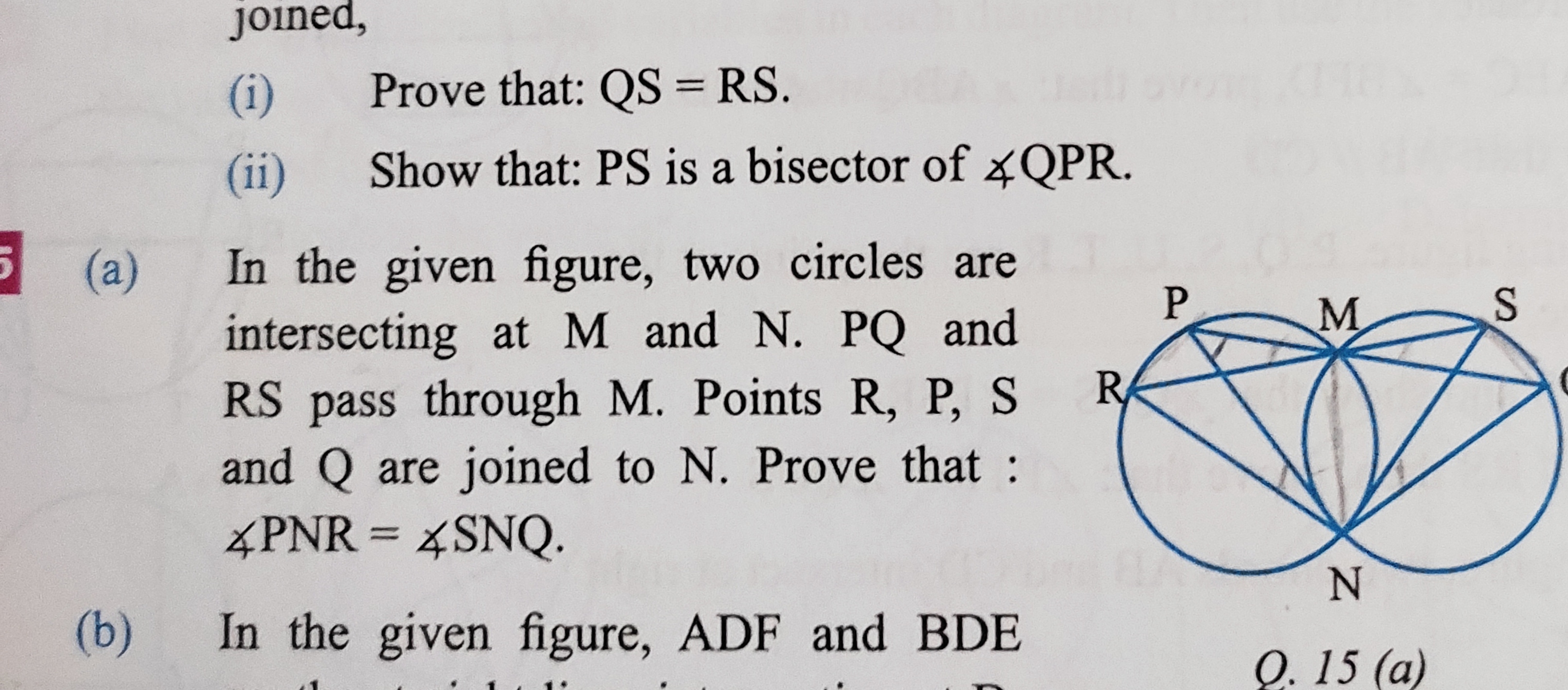 joined,
(i) Prove that: QS=RS.
(ii) Show that: PS is a bisector of \Va