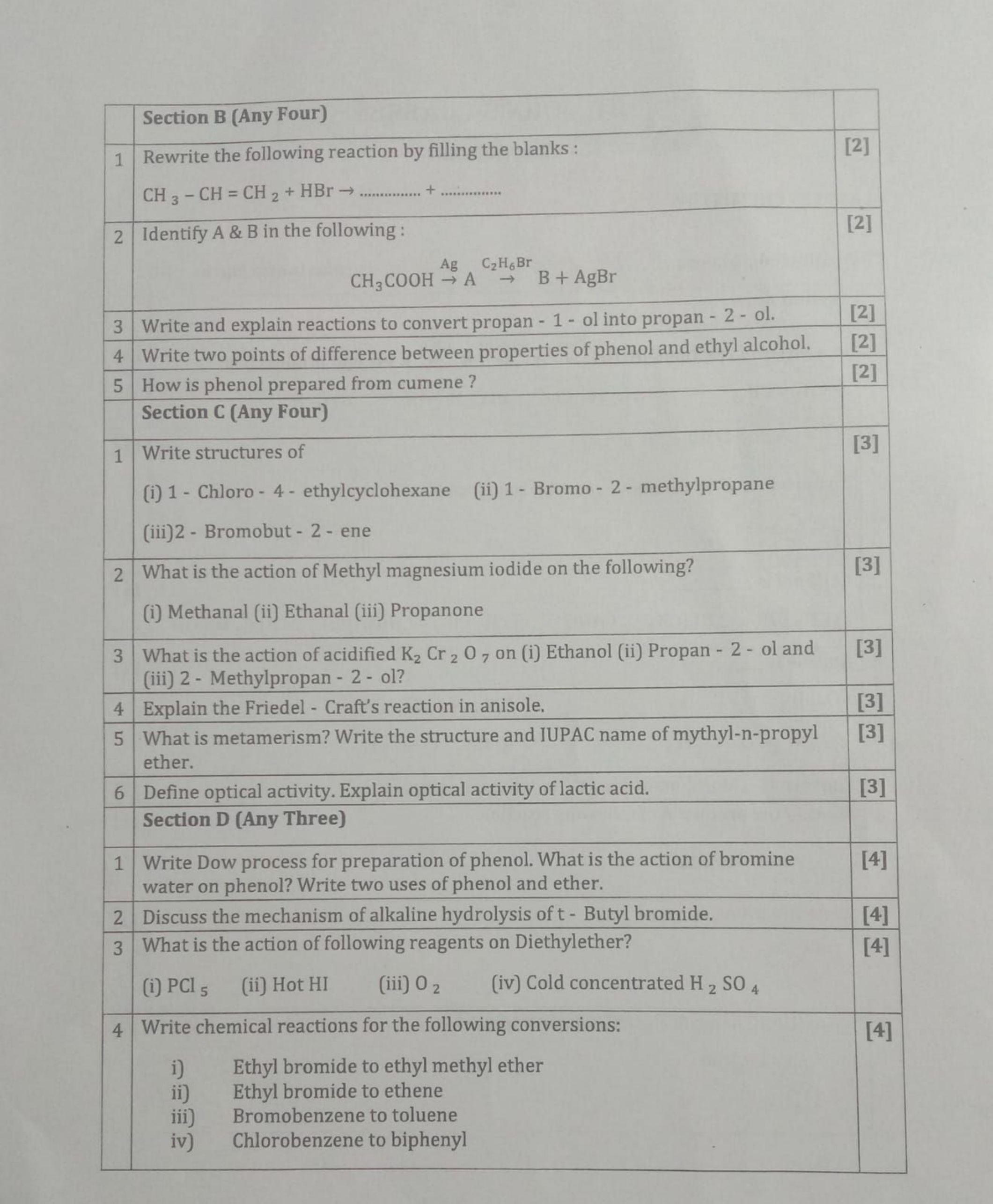 \begin{tabular} { | c | c | c | } 
\hline & Section B (Any Four) & \\
