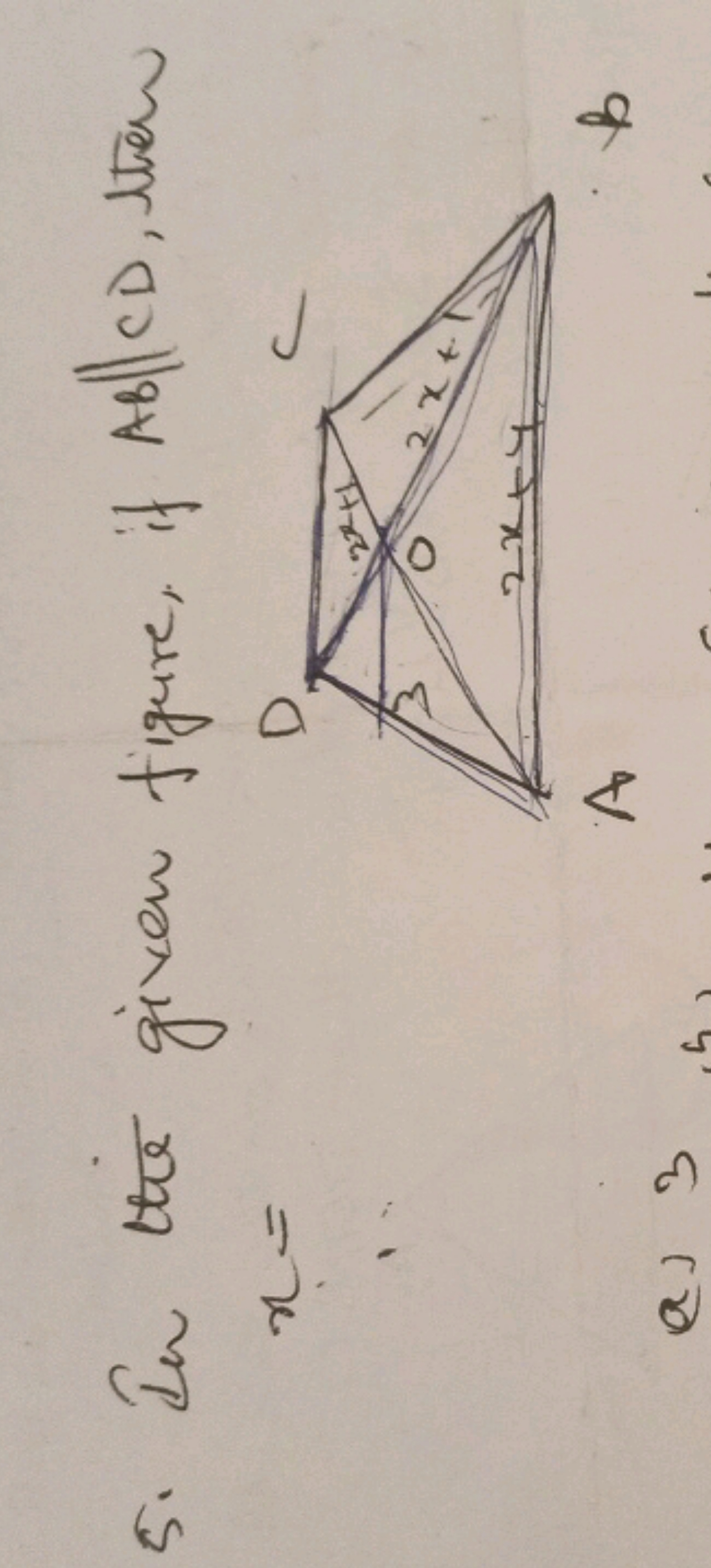 5. In the given figure, if AB∥CD, then x=