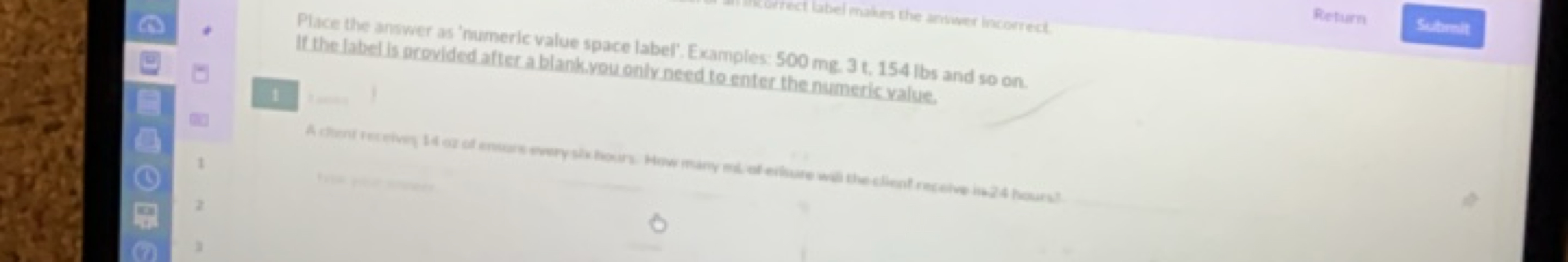 Return
It the label is perameric value space label': Examples 500mg.3l