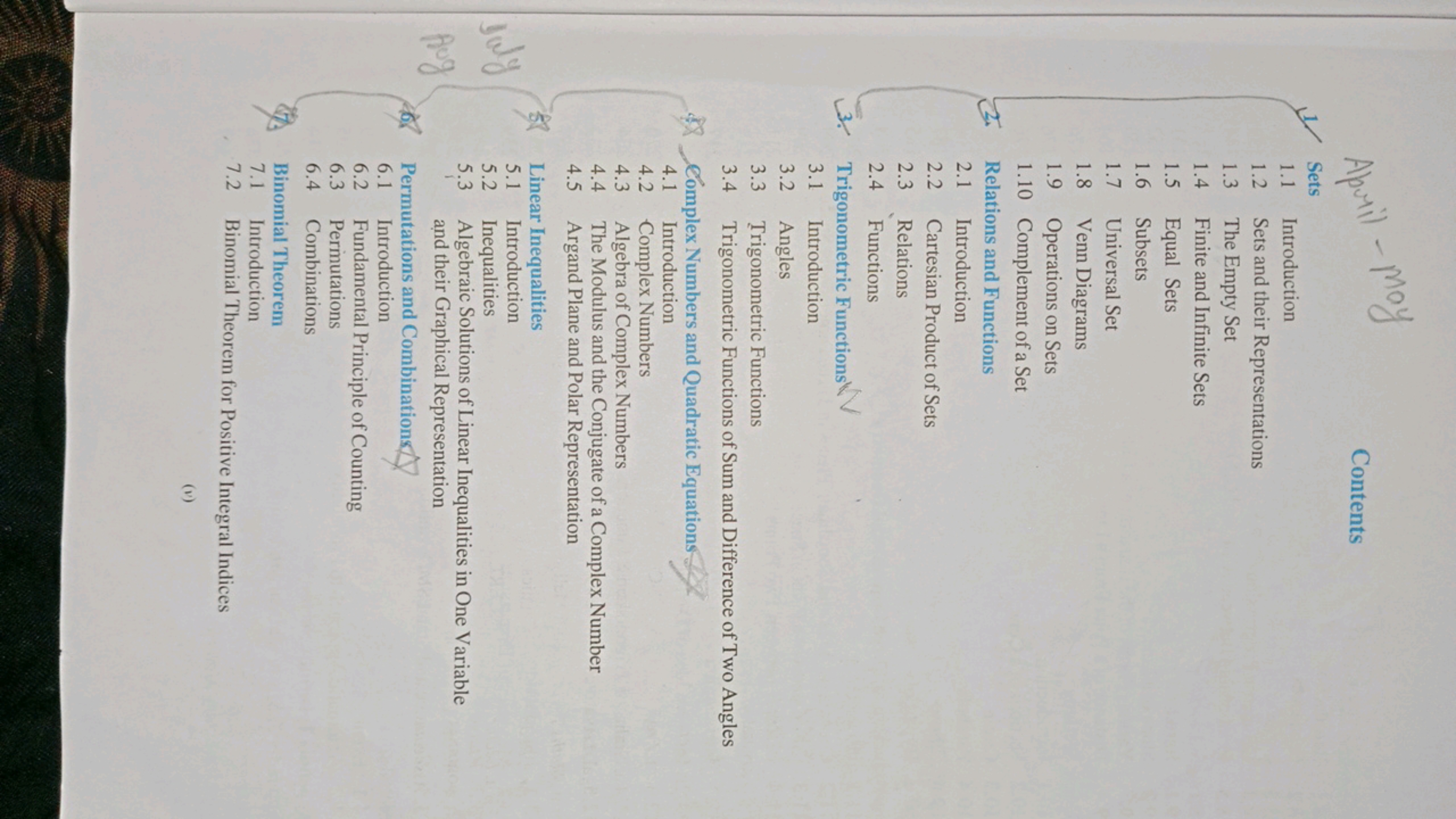 Contents
1. Sets
1.1 Introduction
1.2 Sets and their Representations
1