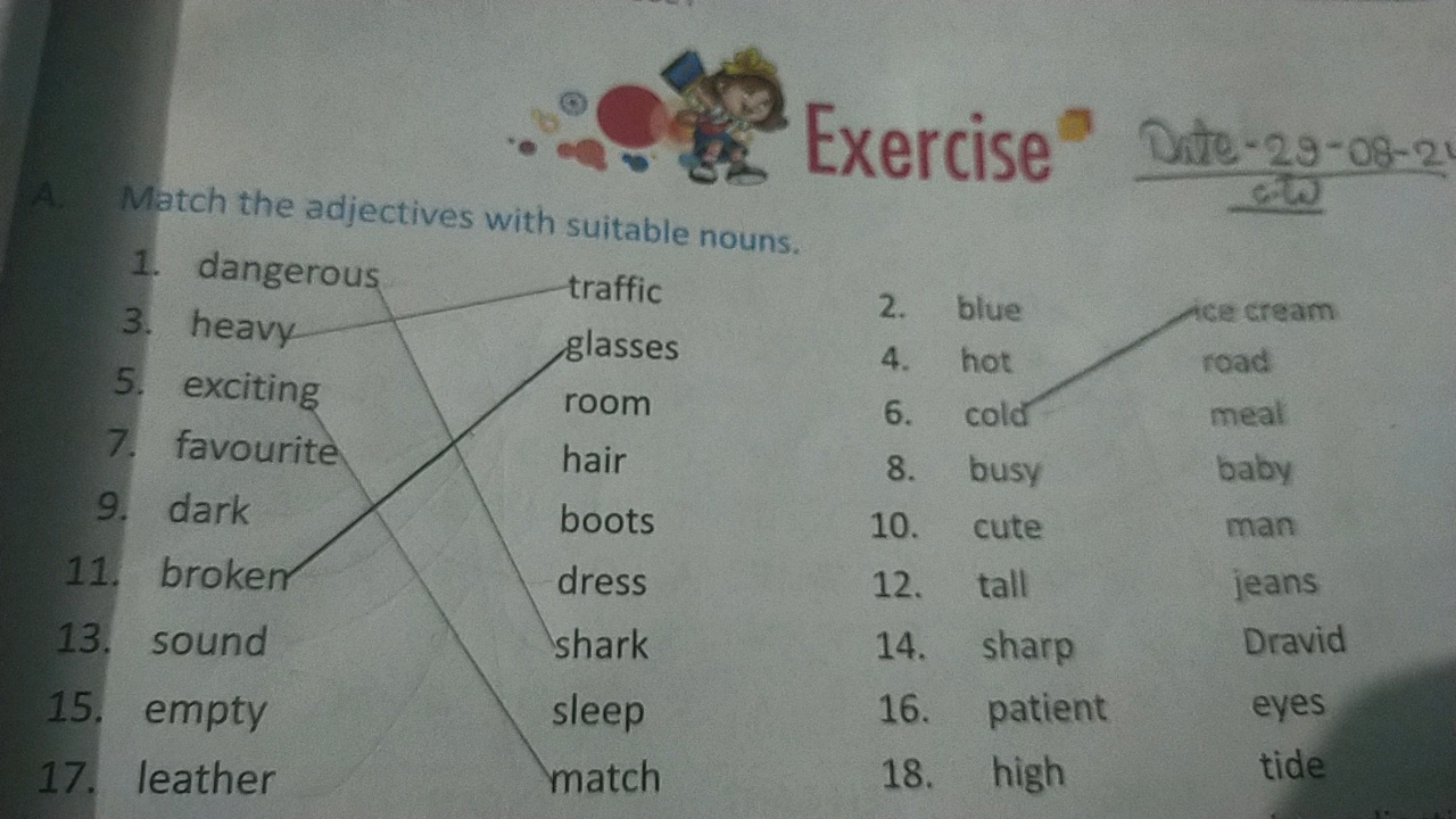 A. Match the adjectives with suitable nouns.
∵ Exercise ∘
20 Date −29−