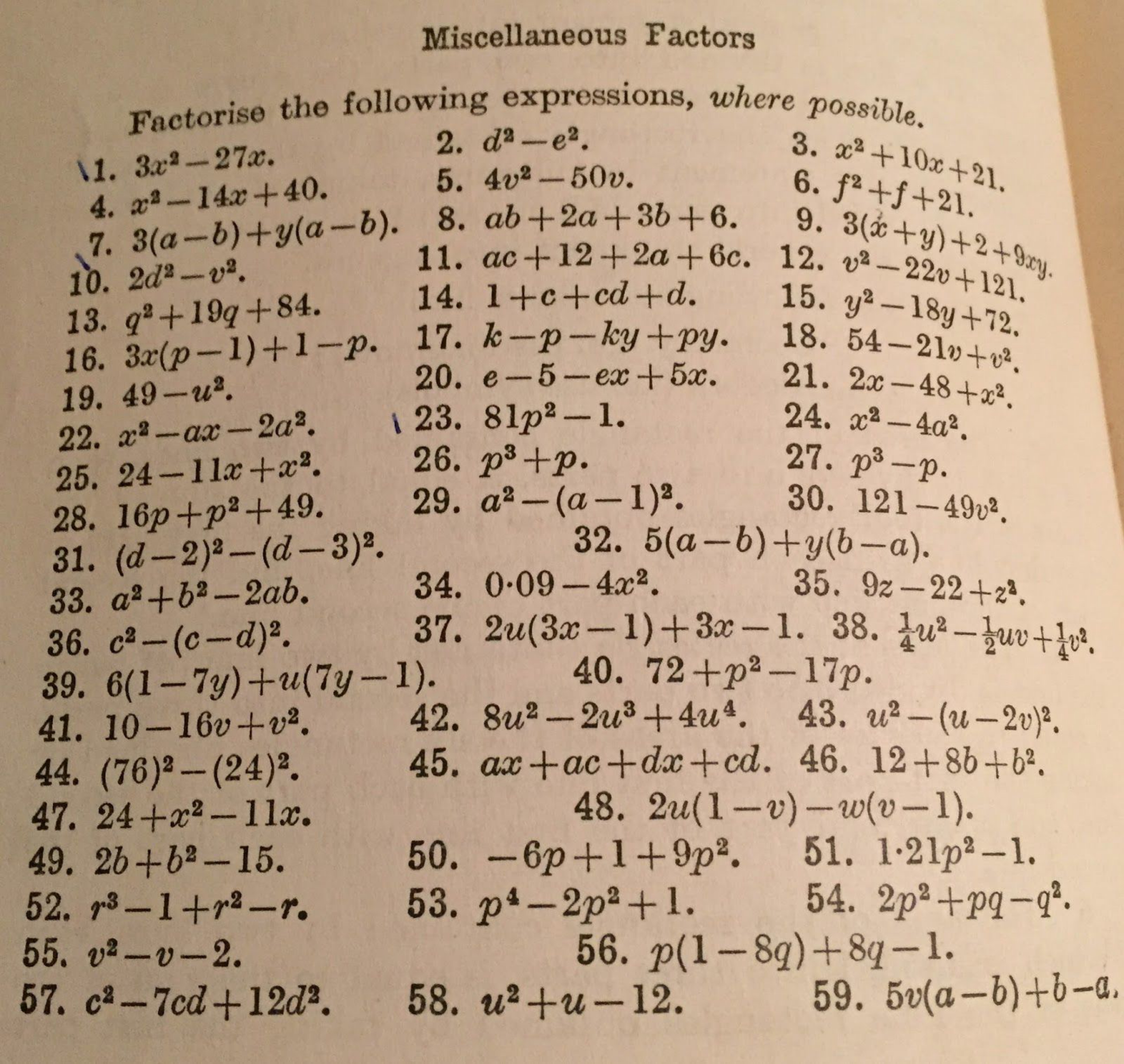 Miscellaneous Factors
Factorise the following expressions, where possi