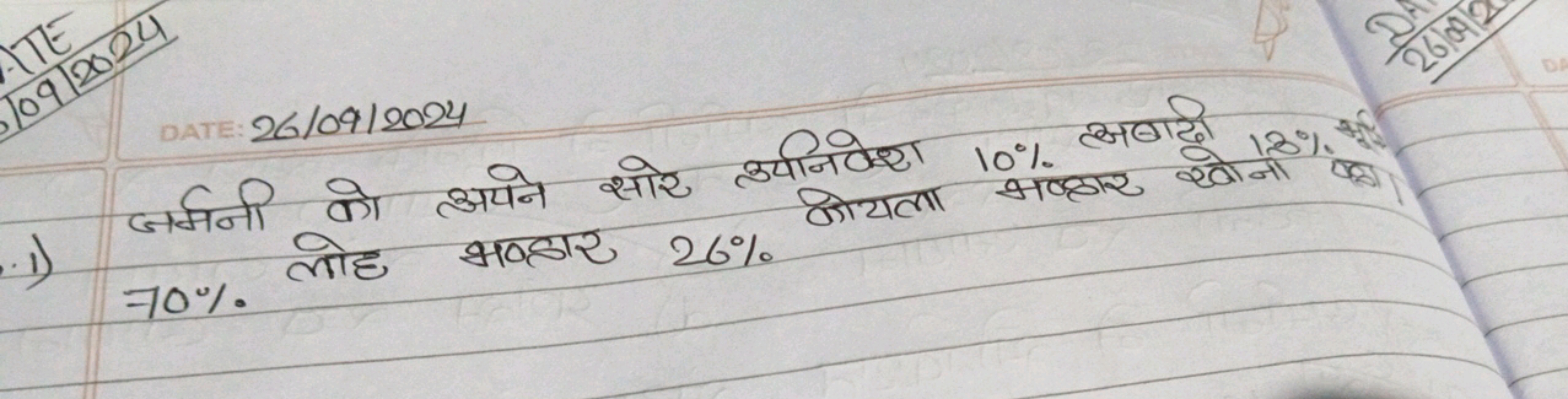 26/0912024
1) जर्मनी को अयने सोर करयनिवेश 10%, अबादी 13% सीयका सेक्हार