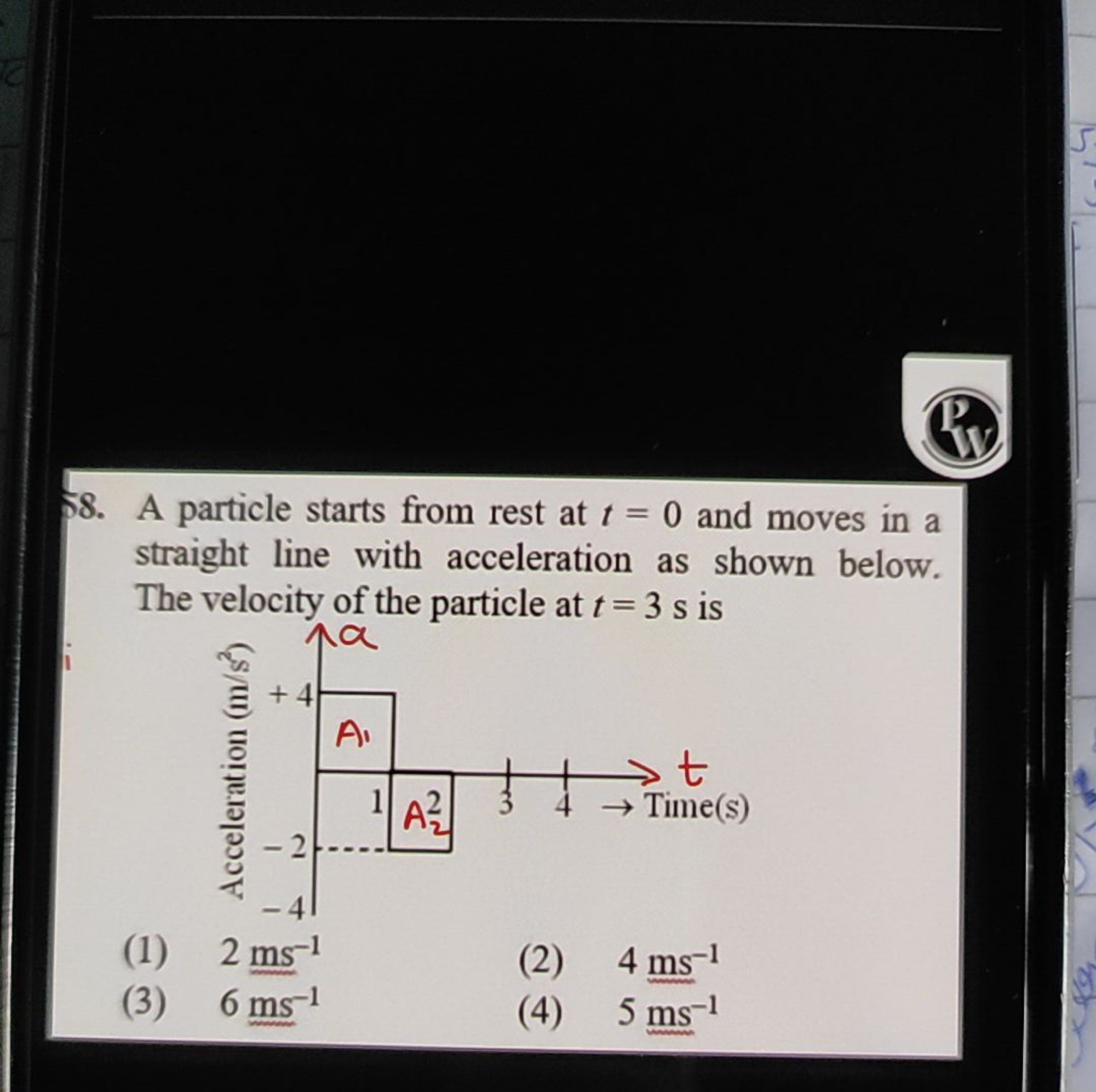 88. A particle starts from rest at t=0 and moves in a straight line wi