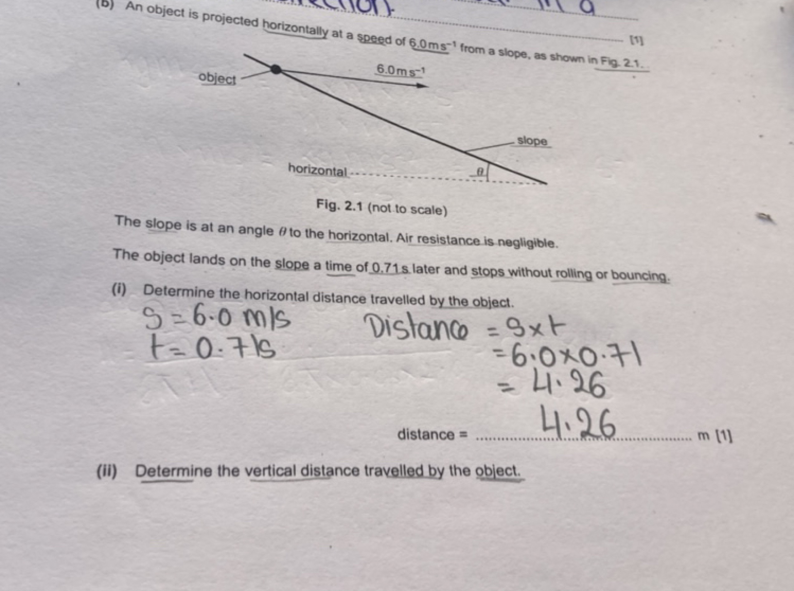 (D) An object is projected
[1]

Fig. 2.1 (not to scale)
The slope is a