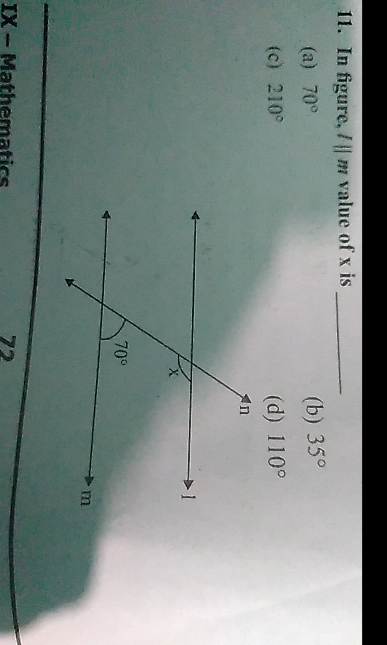 11. In figure, /∥m value of x is 
(a) 70∘
(b) 35∘
(c) 210∘
(d) 110∘