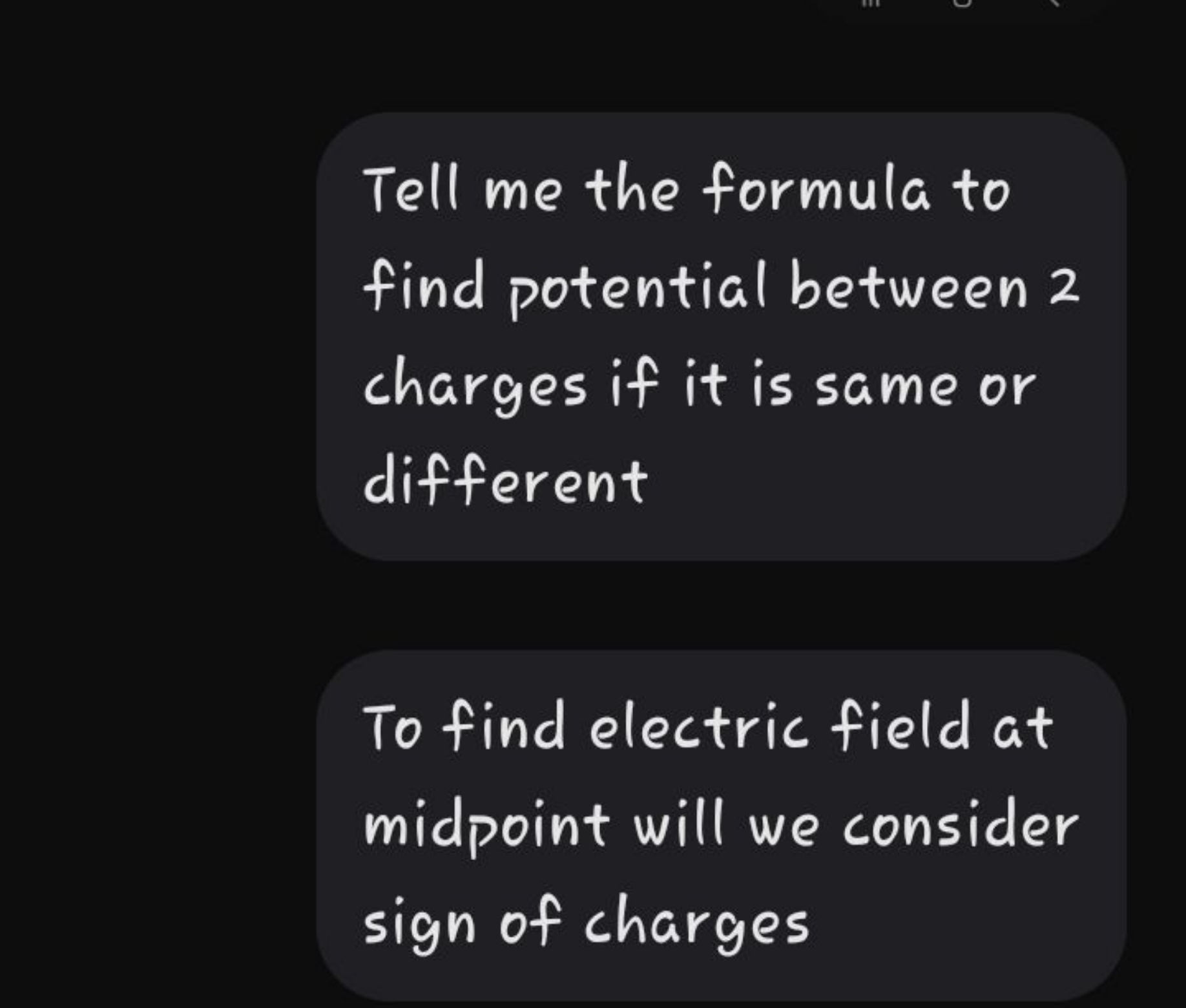 Tell me the formula to find potential between 2 charges if it is same 