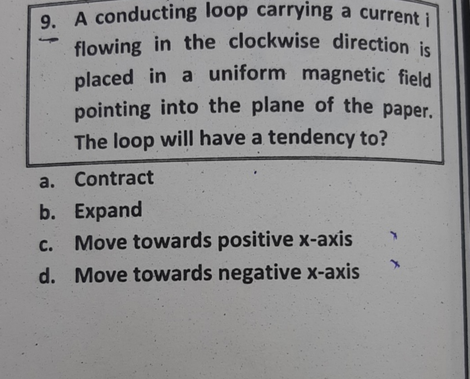 9. A conducting loop carrying a current i flowing in the clockwise dir