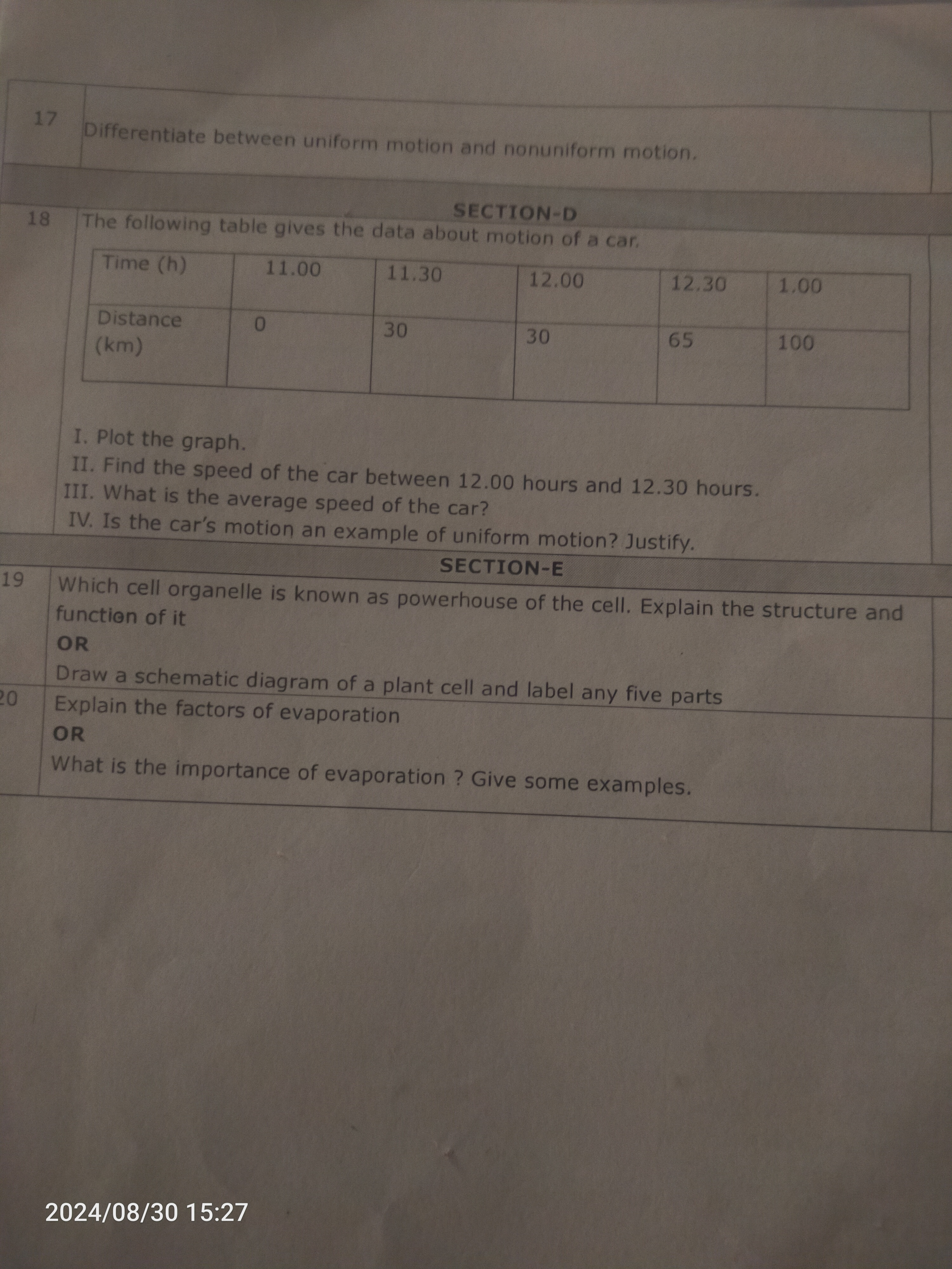 17
Differentiate between uniform motion and nonuniform motion.

SECTIO