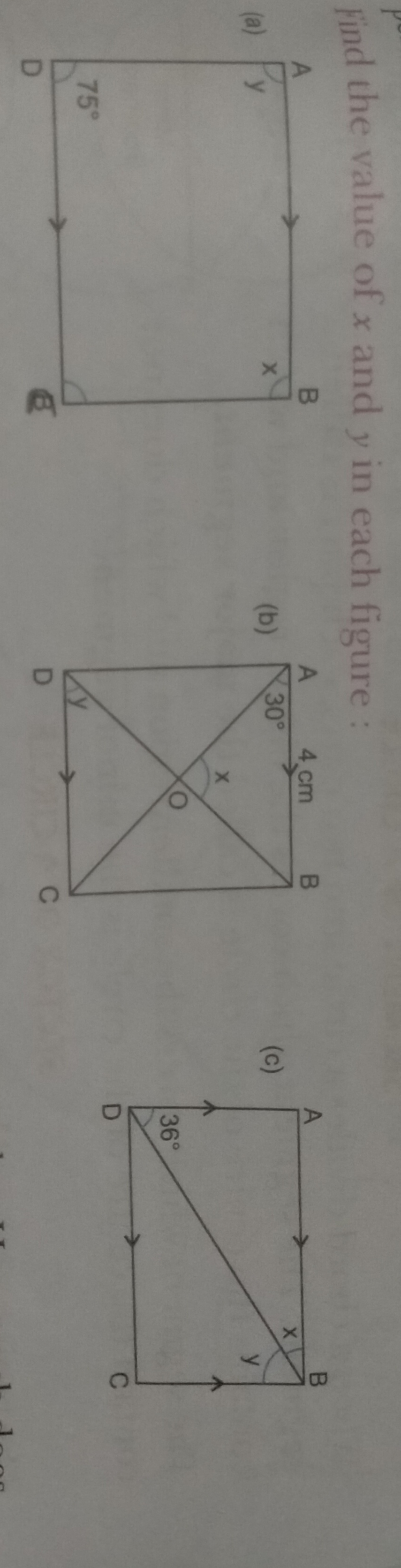 Find the value of x and y in each figure :
(a) (b) (c)