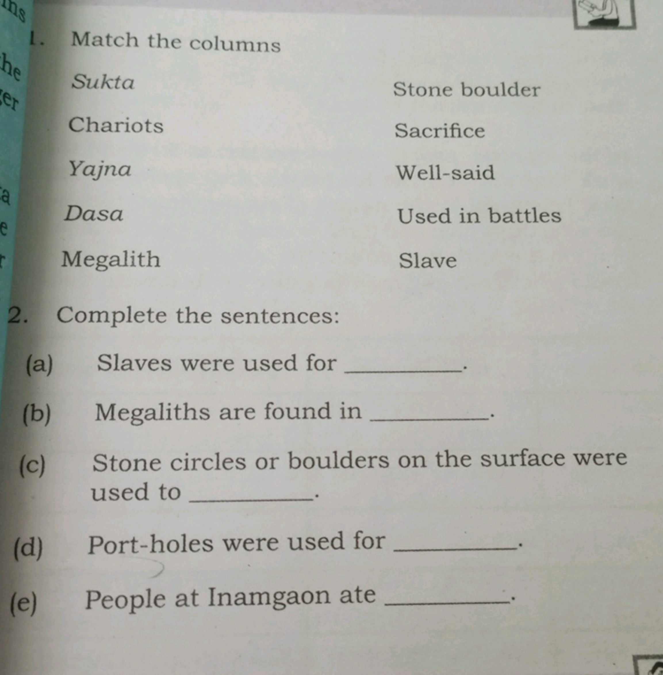 1. Match the columns
\begin{tabular} { l l } 
Sukta & Stone boulder \\