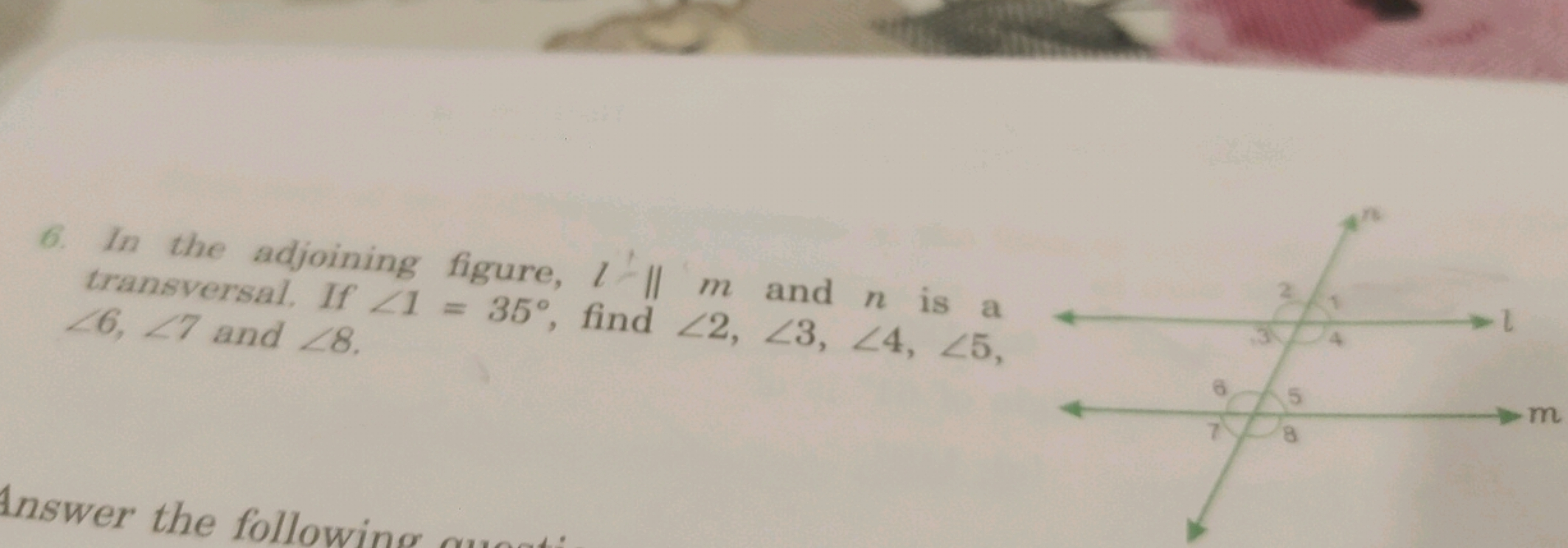 6. In the adjoining figure, 1|| m and n is a
transversal. If 21 = 35°,