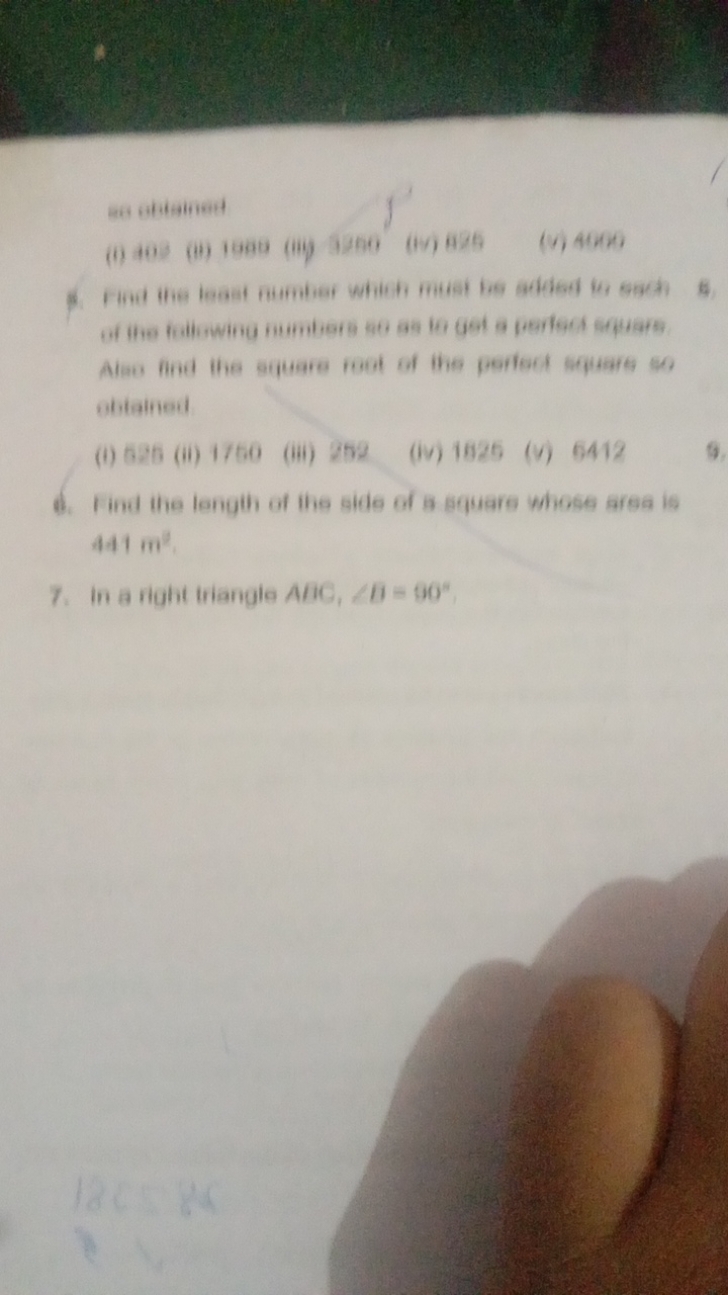 (i) 363 (ii) 1999 (iii) B 1990 (iv) 625 (v) 46 (F) Alas fint the squar