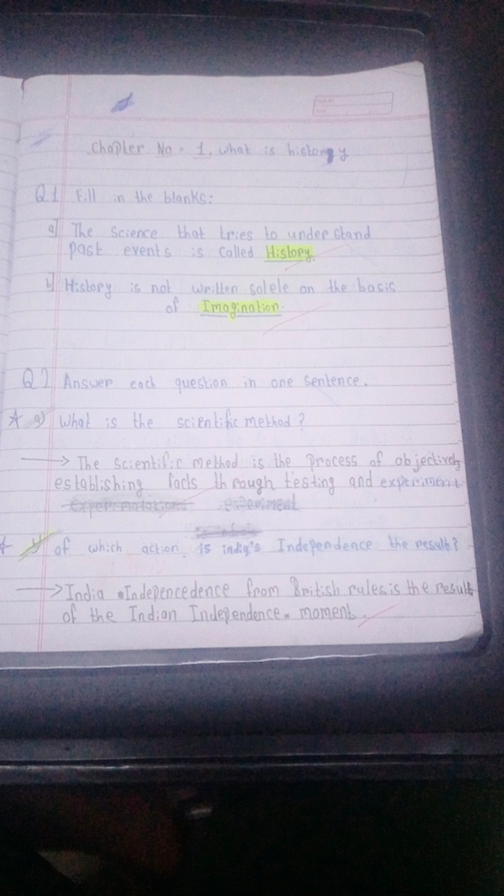 Chapter No. 1. what is history
Q. 1 Fill in the blanks:
at The science