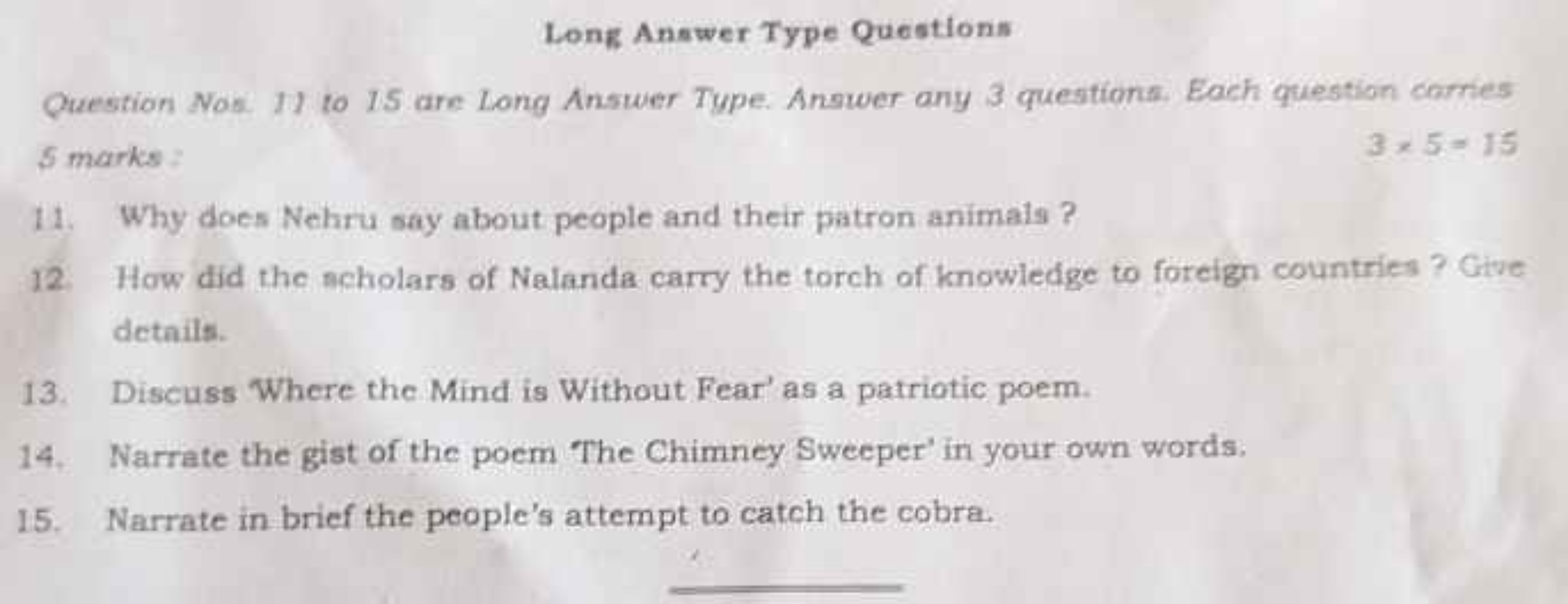 Long Answer Type Questions
Question Nos. I1 to 15 are Long Answer Type