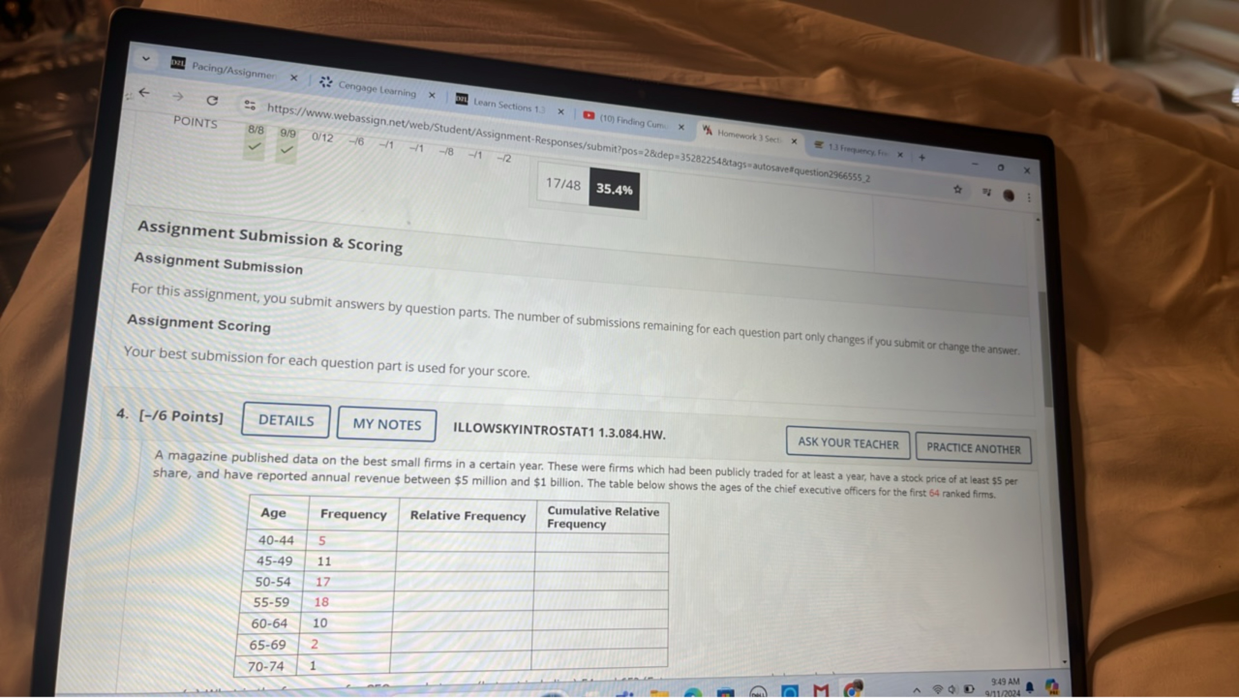 Pacing/Assignmer
Cengage Learning
Learn Sections 1
(10) Finding Cum
Ho