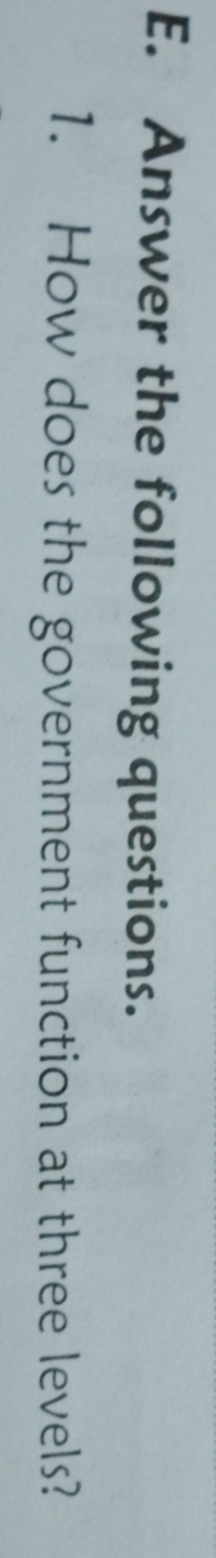 E. Answer the following questions.
1. How does the government function