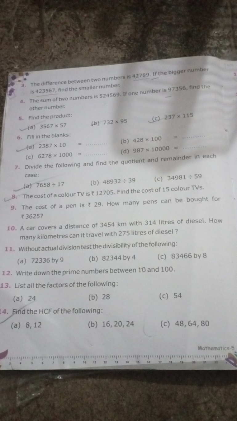 3. The difference between two numbers is 42789 . If the bigger number 