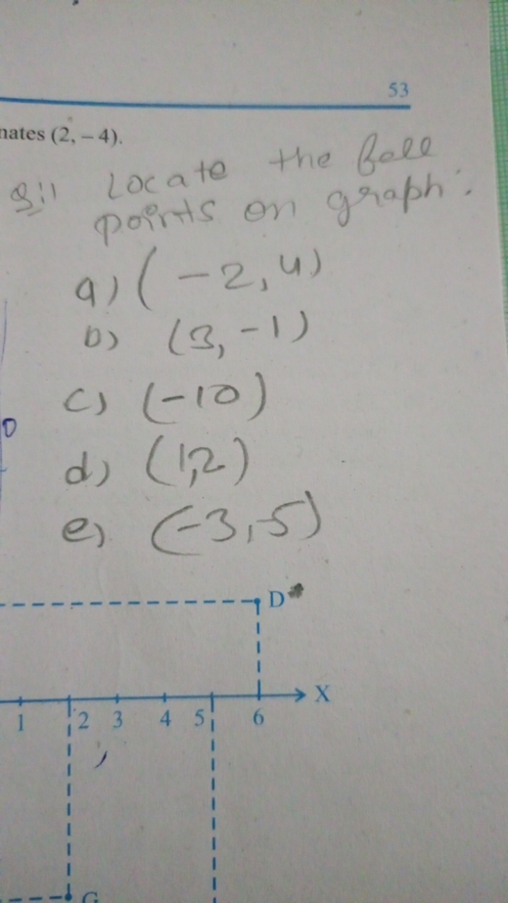 53
rates (2,−4).
Q:1 Lox ate the Ball points on graph.
a) (−2,4)
b) (3