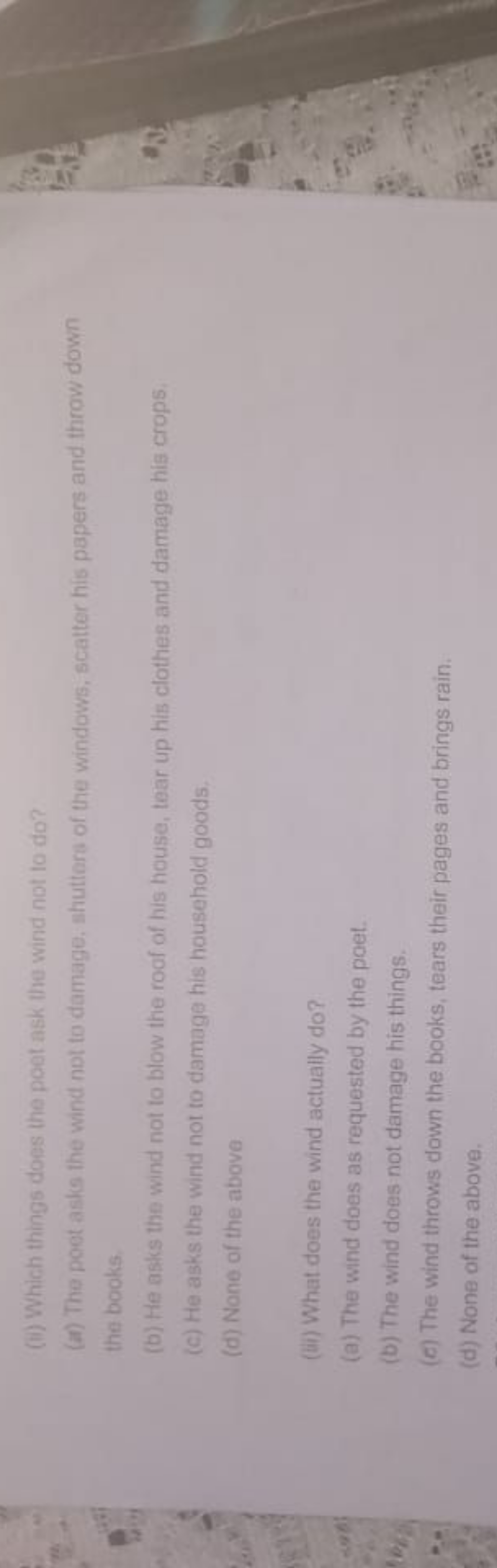 (ii) Which things does the poet ask the wind not to do? the books.
(b)