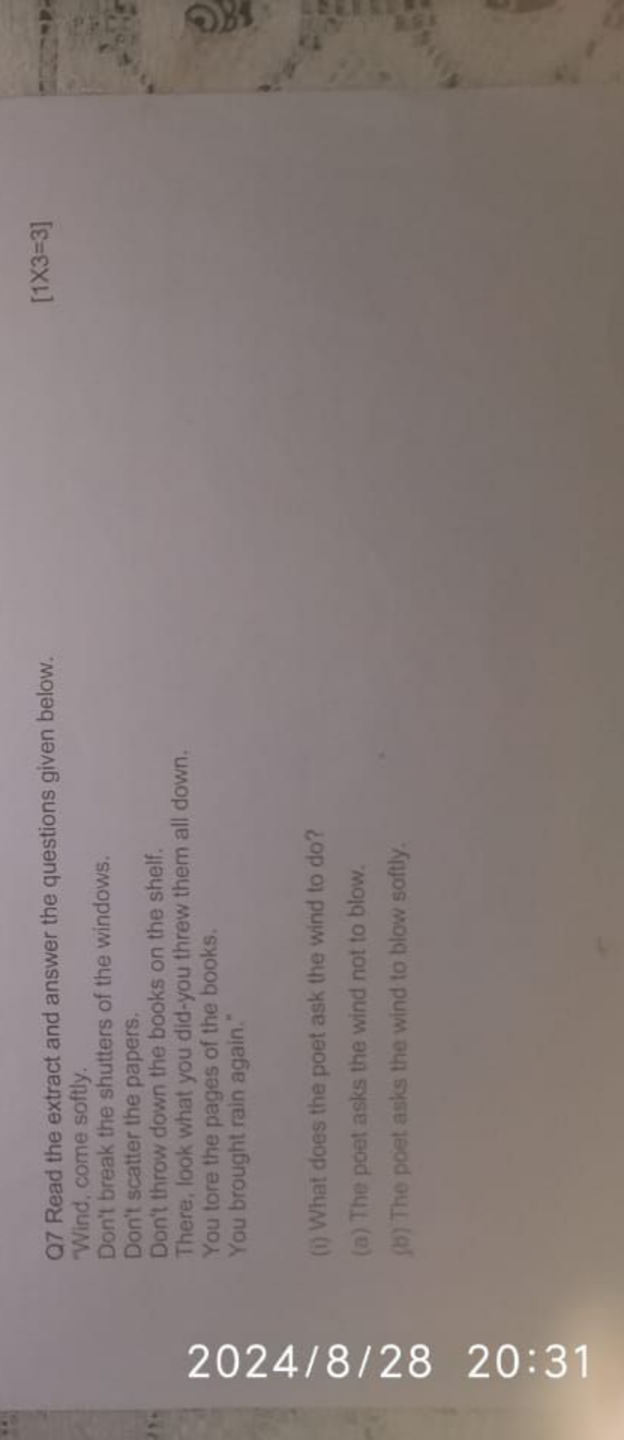 2024/8/28 20:31
Q7 Read the extract and answer the questions given bel