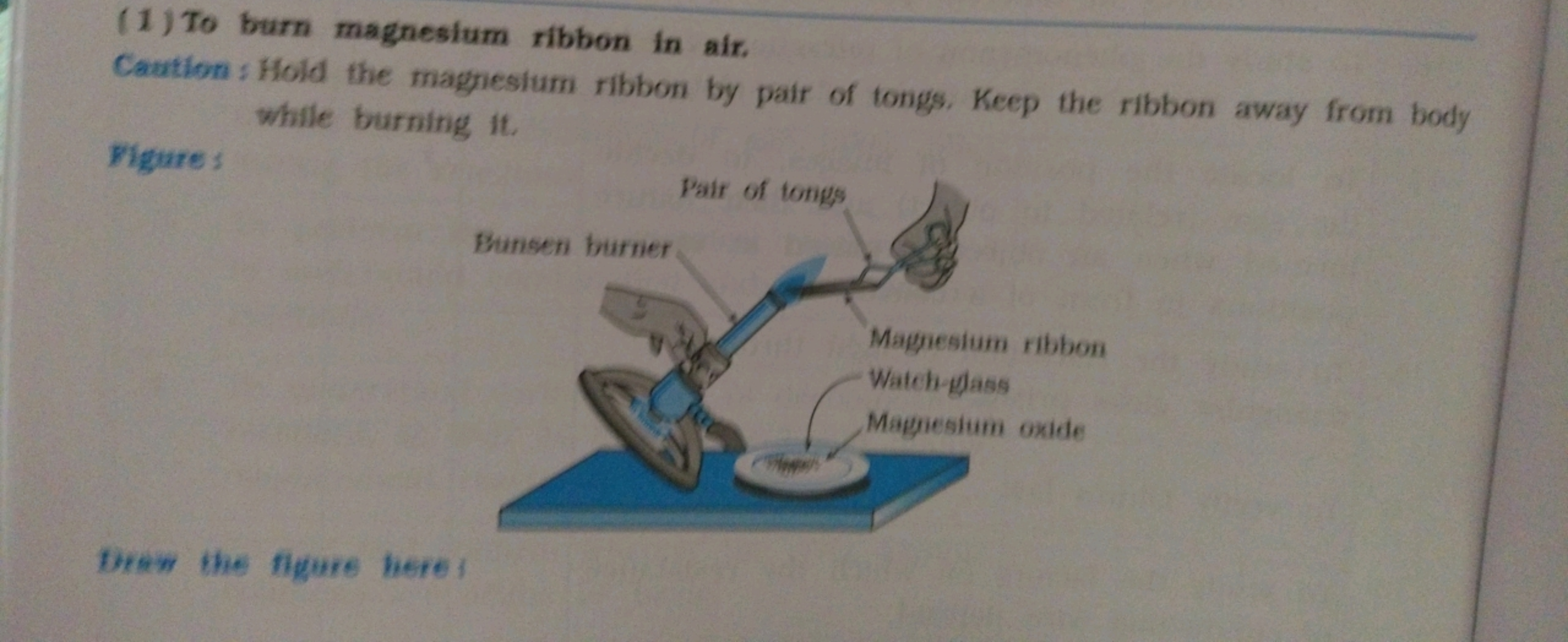 (1) To burn magnesium ribbon in air.

Cautionstiold the magnieslum rib