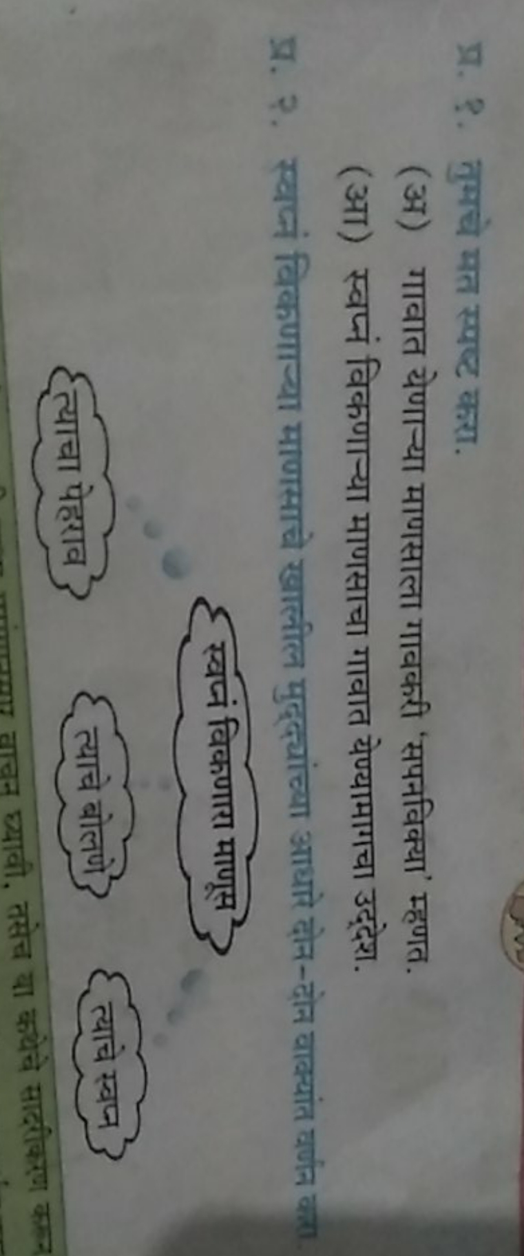 प्र. ?. तुमचे मत स्पष्ट करा.
(अ) गावात येणान्या माणसाला गावकरी 'सपनविक