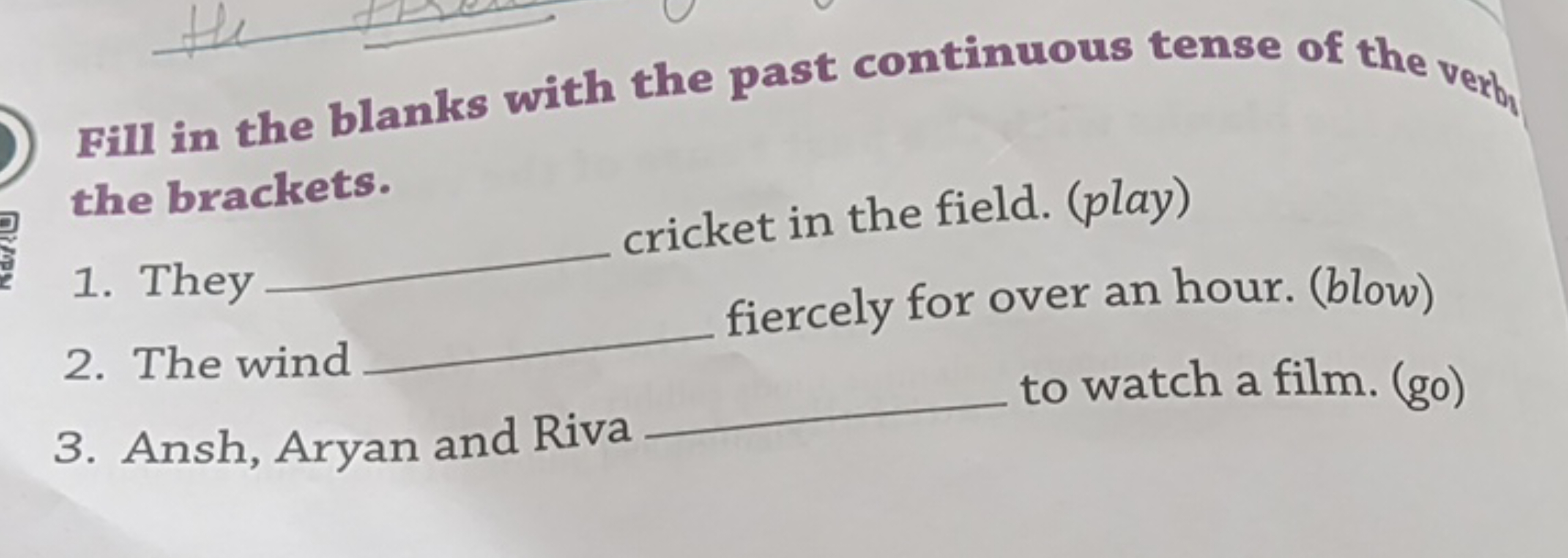 Fill in the blanks with the past continuous tense of the vert, the bra