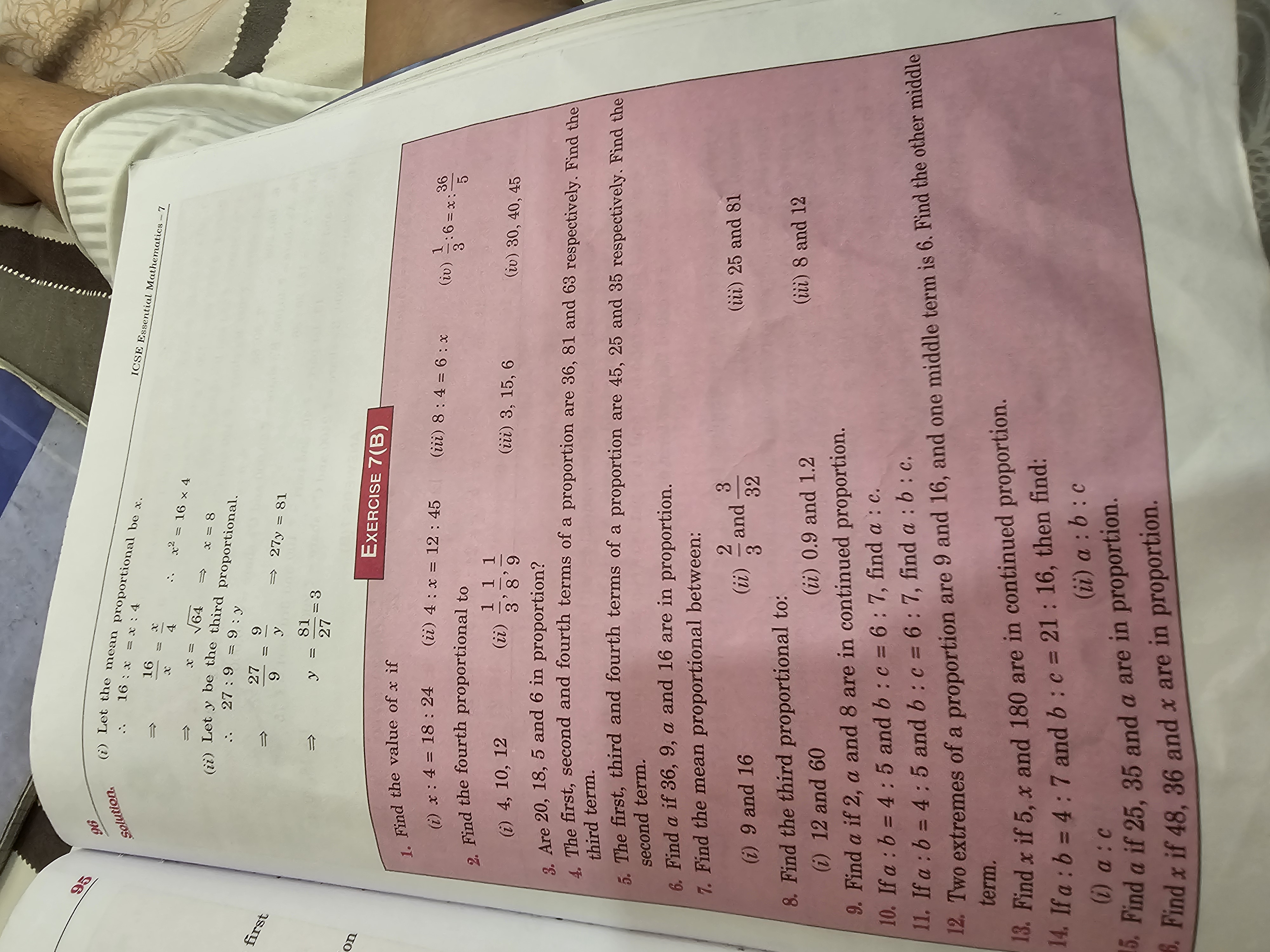 95
first
96
16: x = x: 4
Solution.(2) Let the mean proportional be x.
