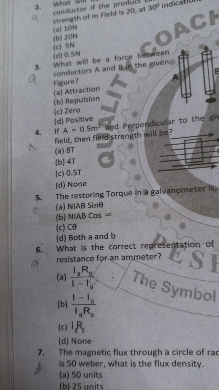 2. What conductor if the product strength of m Field is 20 , at 30∘ in