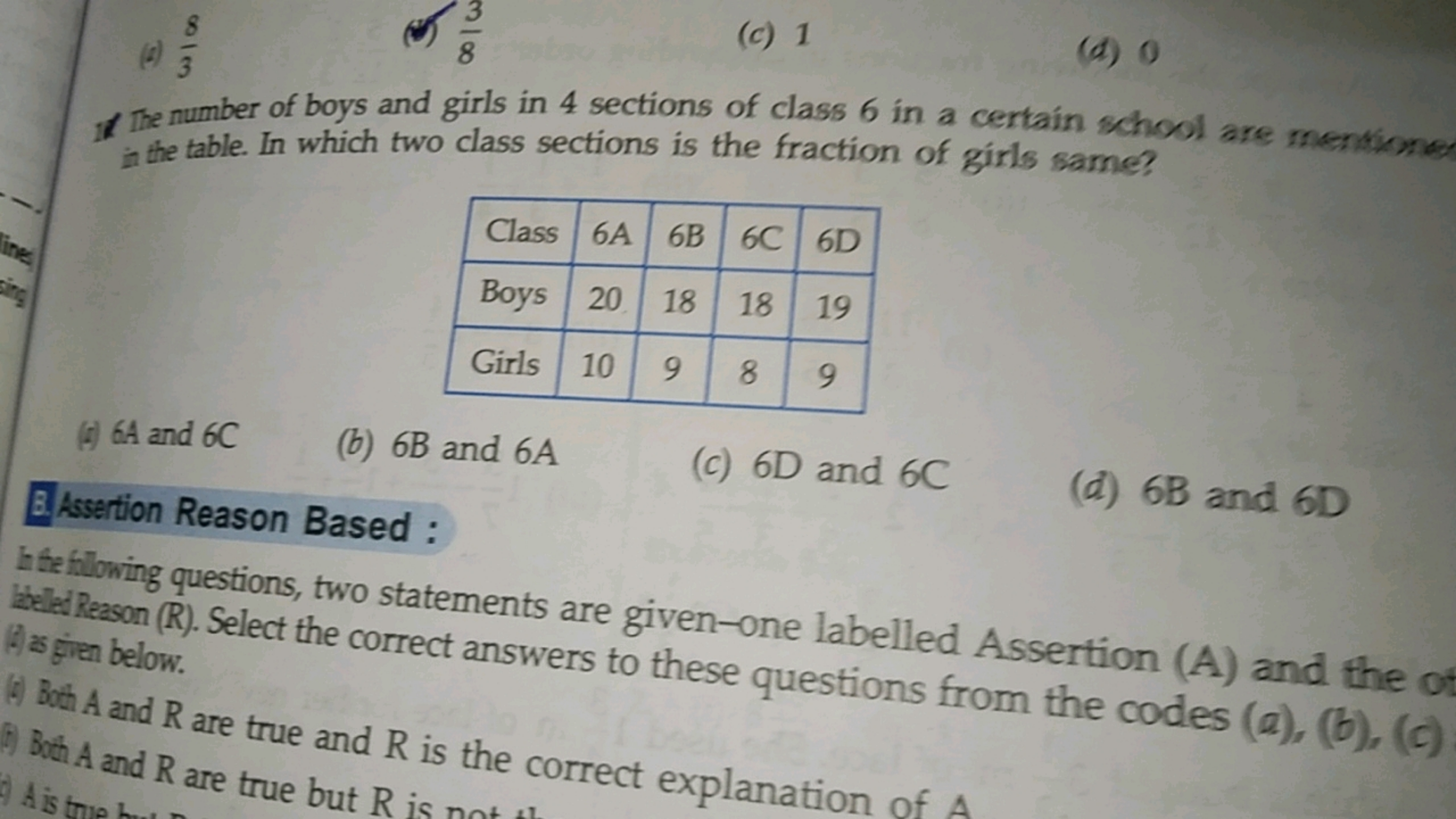 (a) 38​
(J) 83​
(c) 1
(d) 0
1 The number of boys and girls in 4 sectio