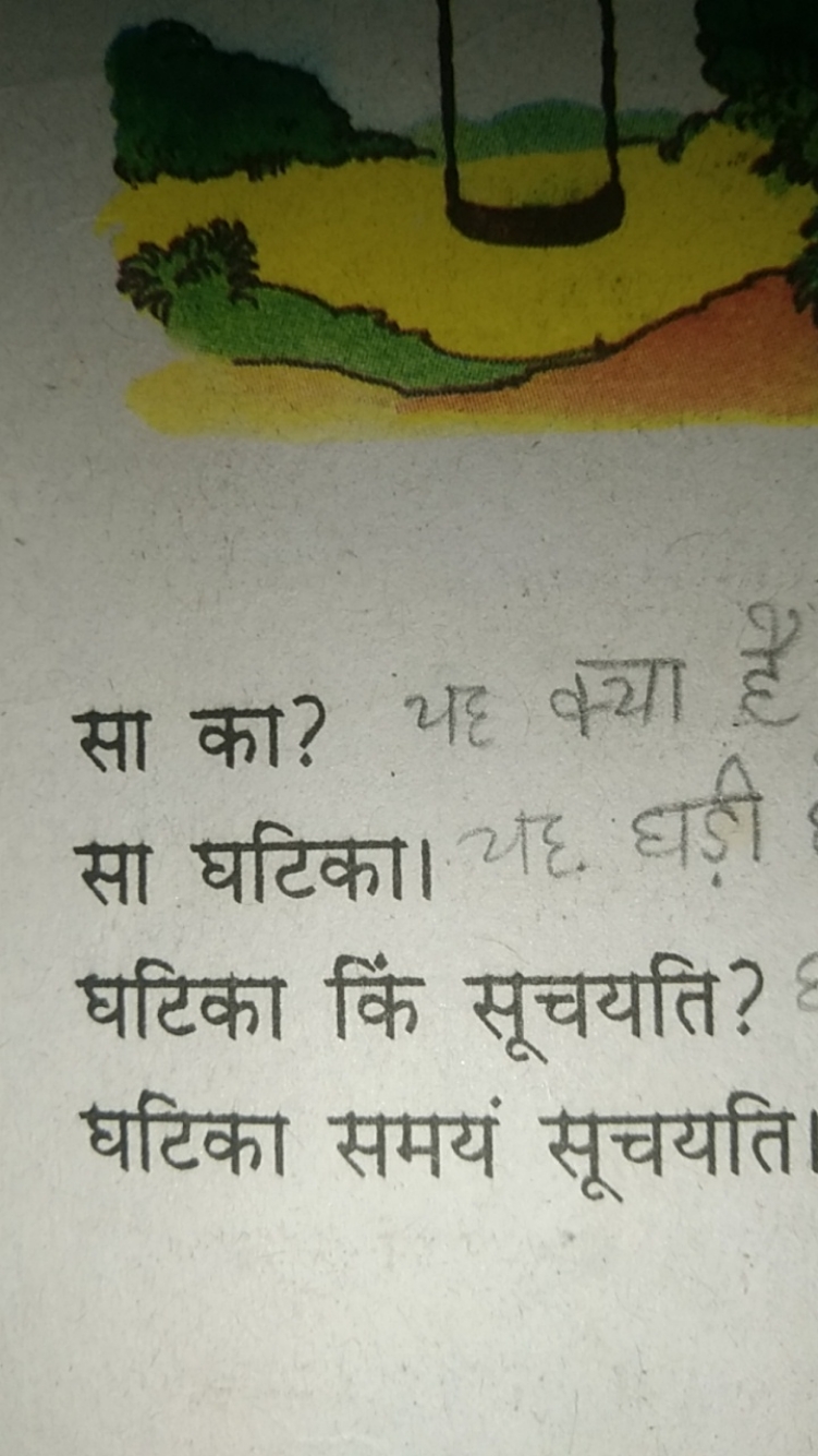 सा का? सा घटिका। यह क्या है घटिका किं सूचयति? घटिका समयं सूचयति