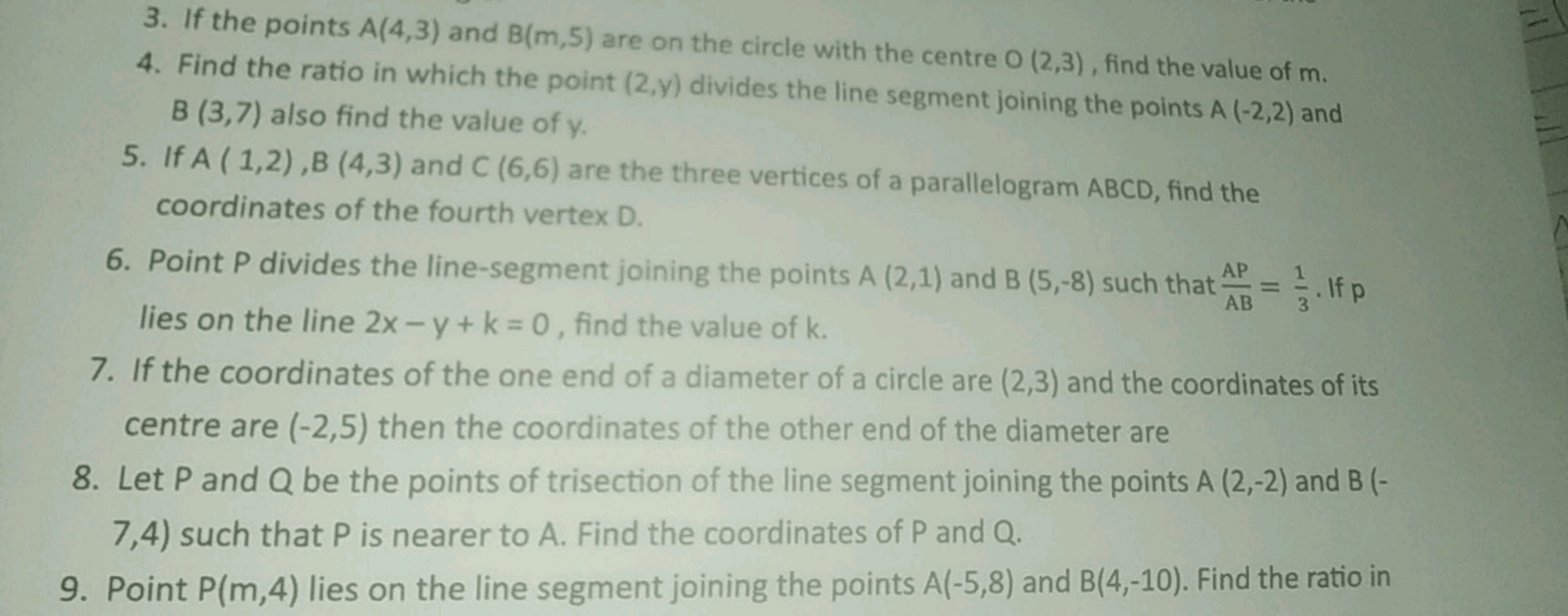 3. If the points A(4,3) and B(m,5) are on the circle with the centre O