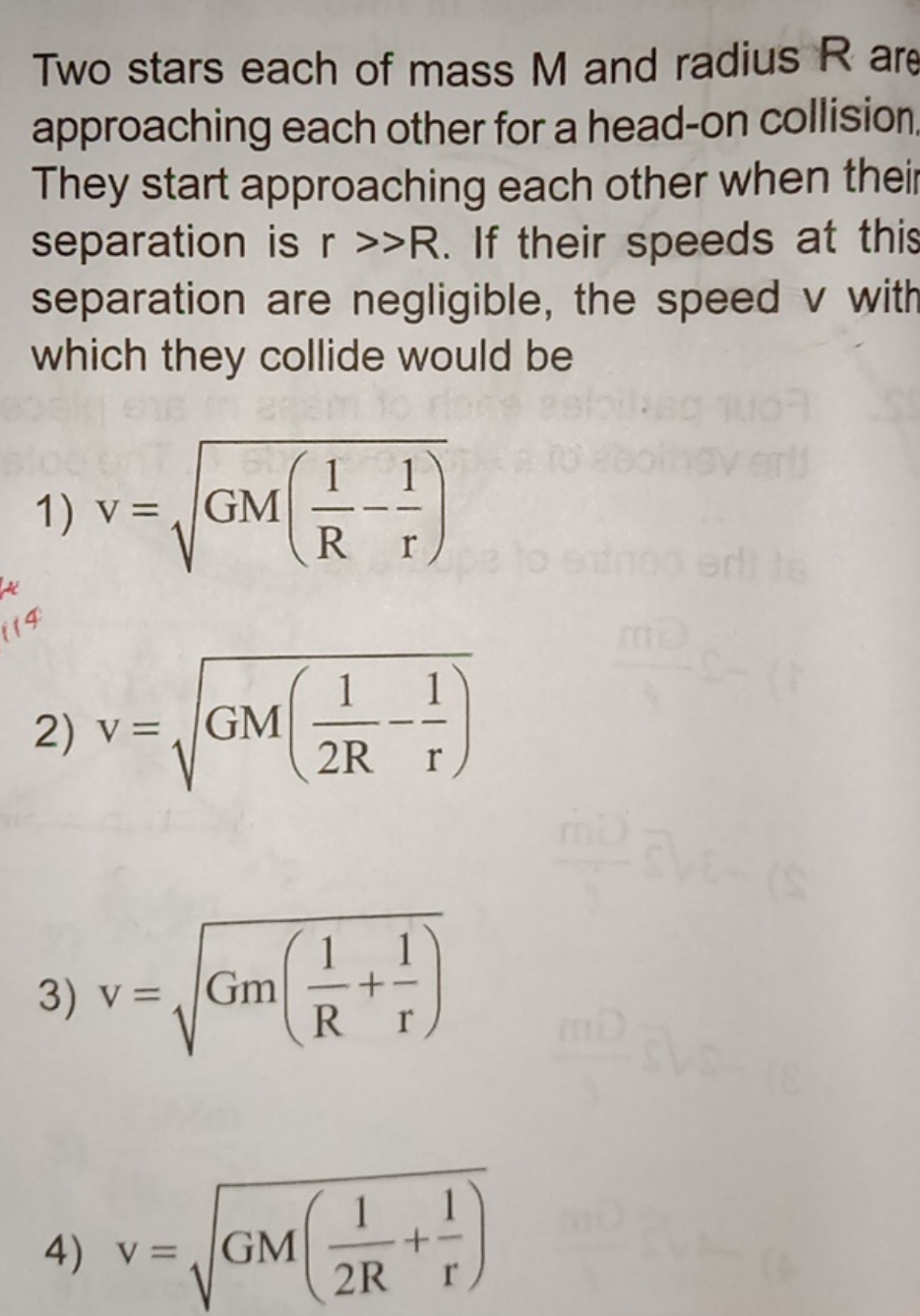 Two stars each of mass M and radius R are approaching each other for a