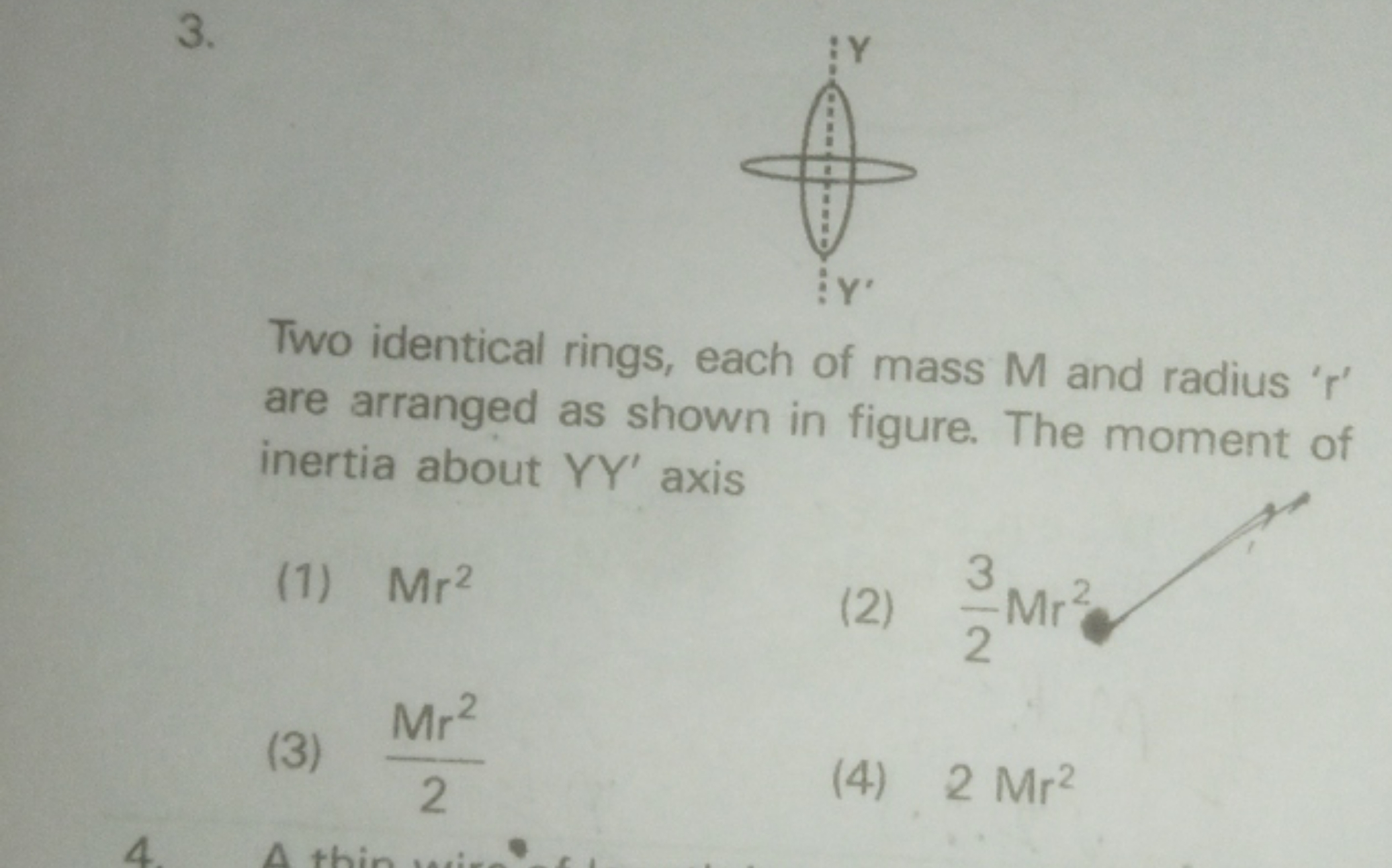 3.

Two identical rings, each of mass M and radius ' r ' are arranged 