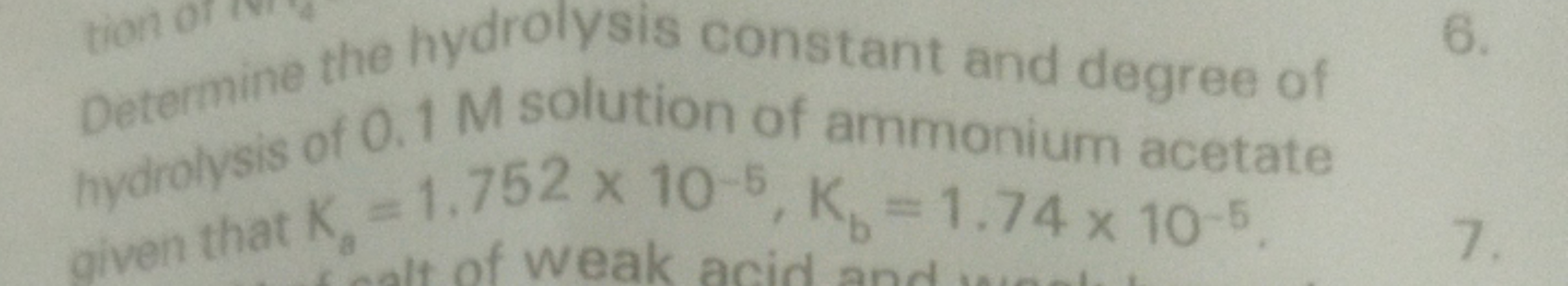 Determine the hydrolysis constant and degree of hydrolysis of 0.1 M so