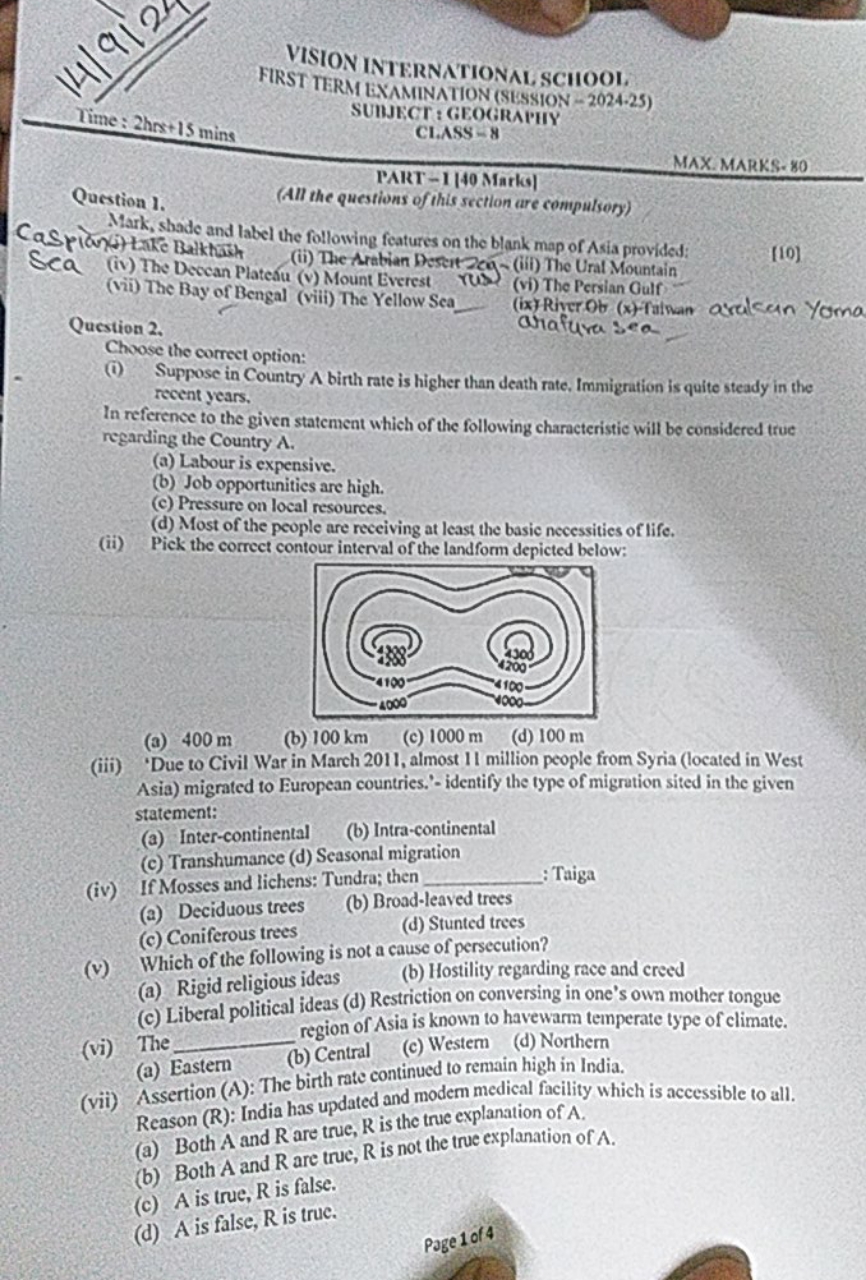 VISION INTERNATIONAL, SCIIOOI.
FIRST TERM EXAMINATION (SESSIO N-2024.2