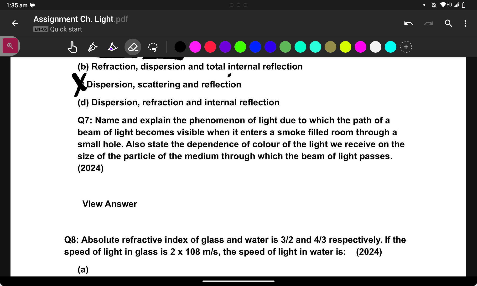 1:35 am
Assignment Ch. Light.pdf
EN-us Quick start
(b) Refraction, dis