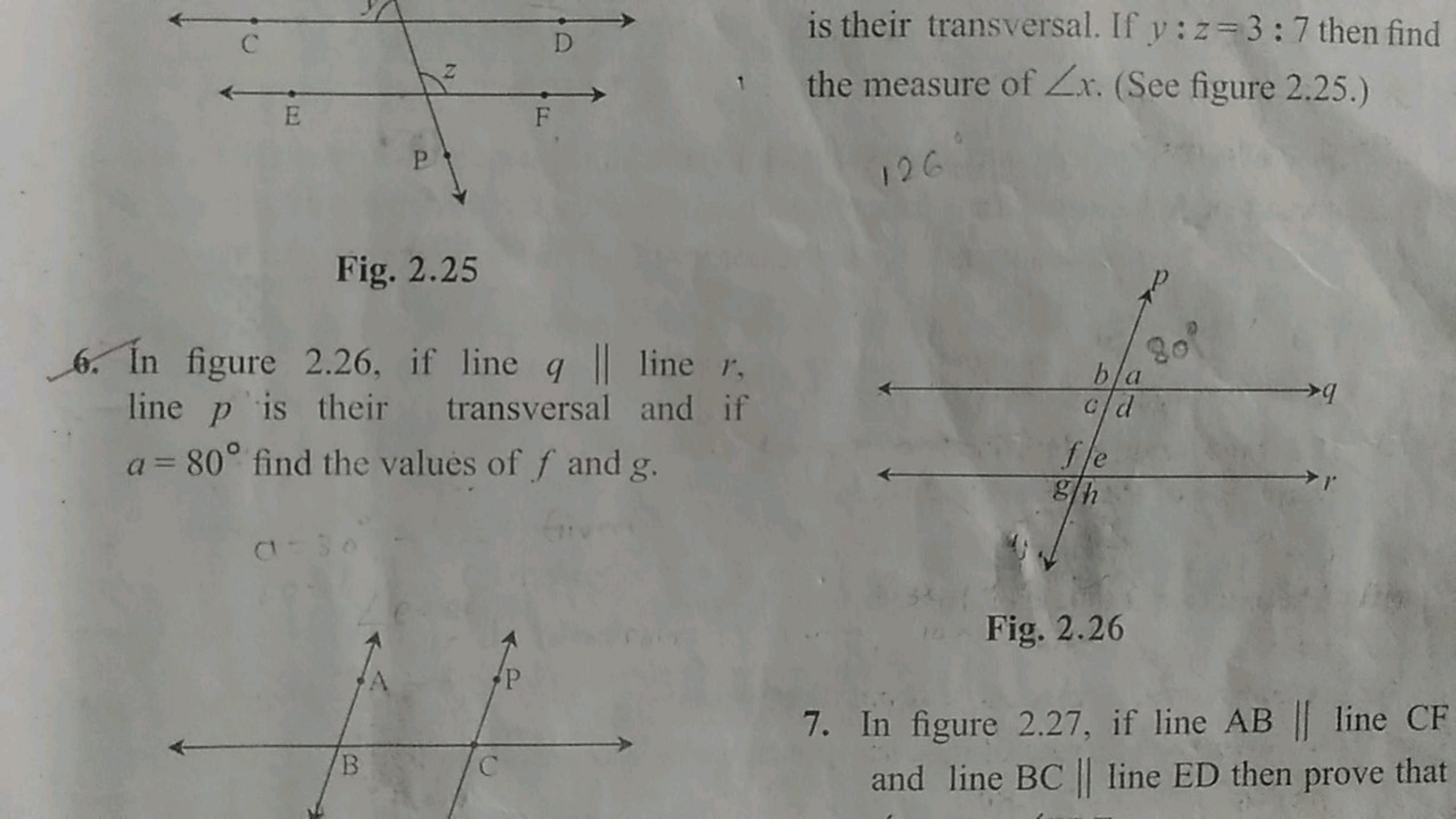 
Fig. 2.25
6. In figure 2.26 , if line q∥ line r, line p is their tran